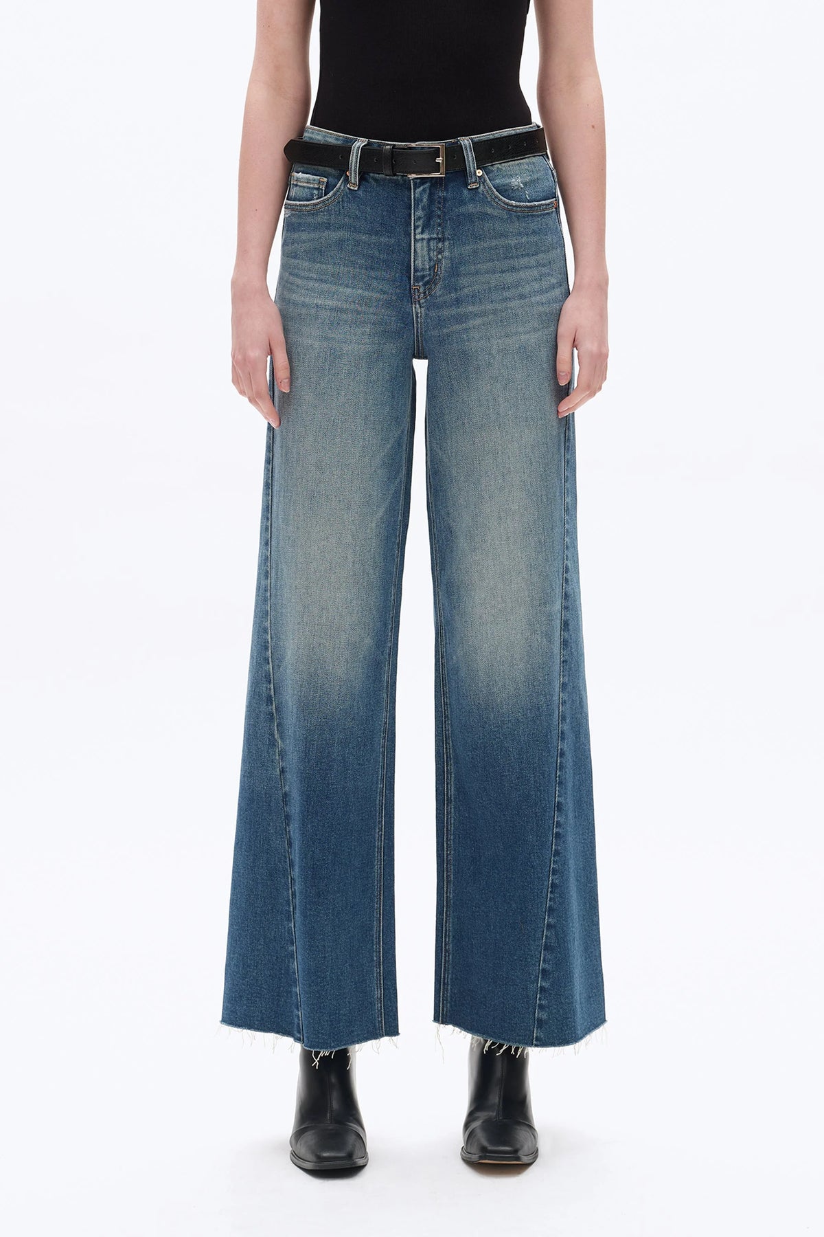 High Rise Raw Hem Wide Leg Jeans