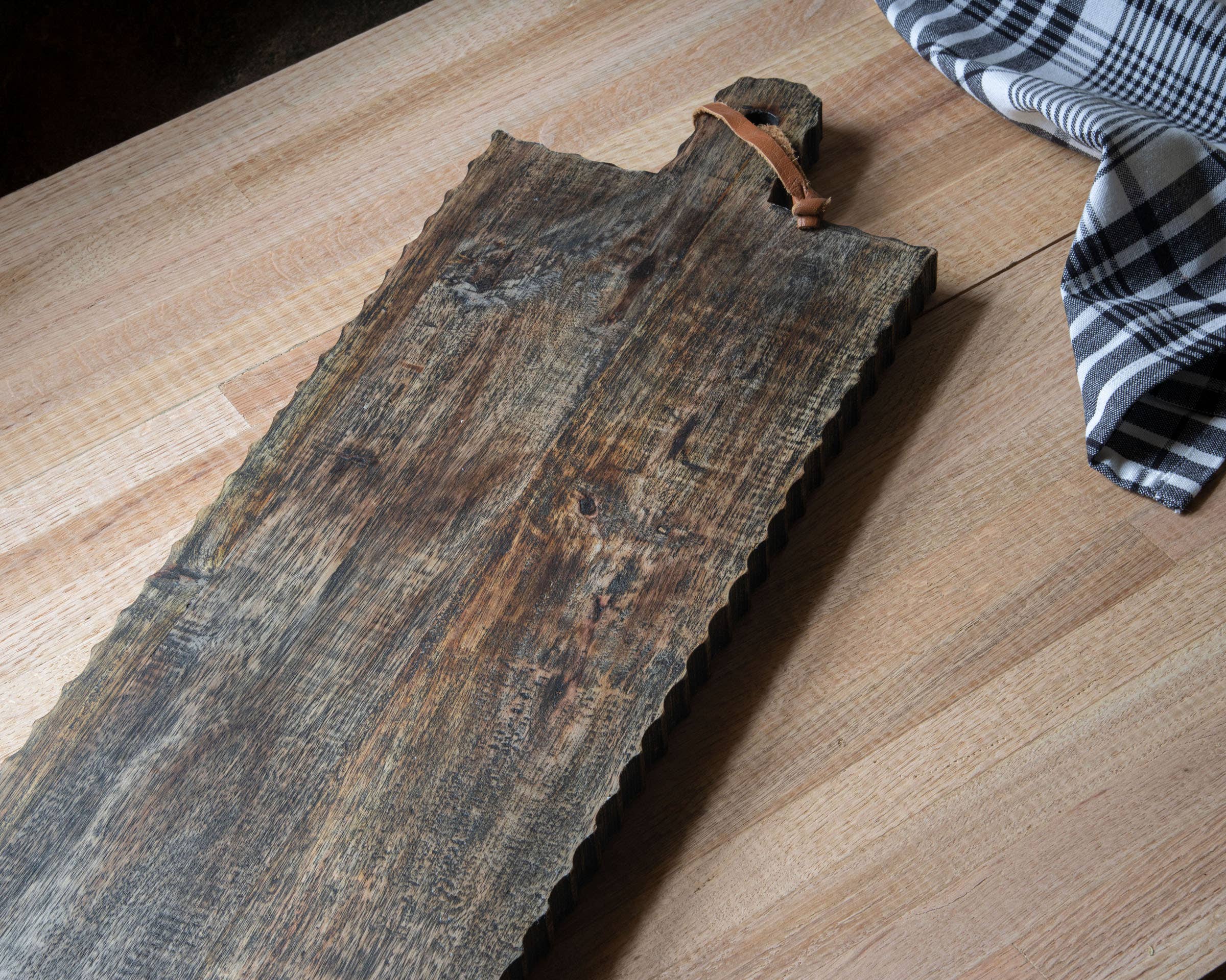 Oversized Hand Carved Black Wood Serving Cutting Board