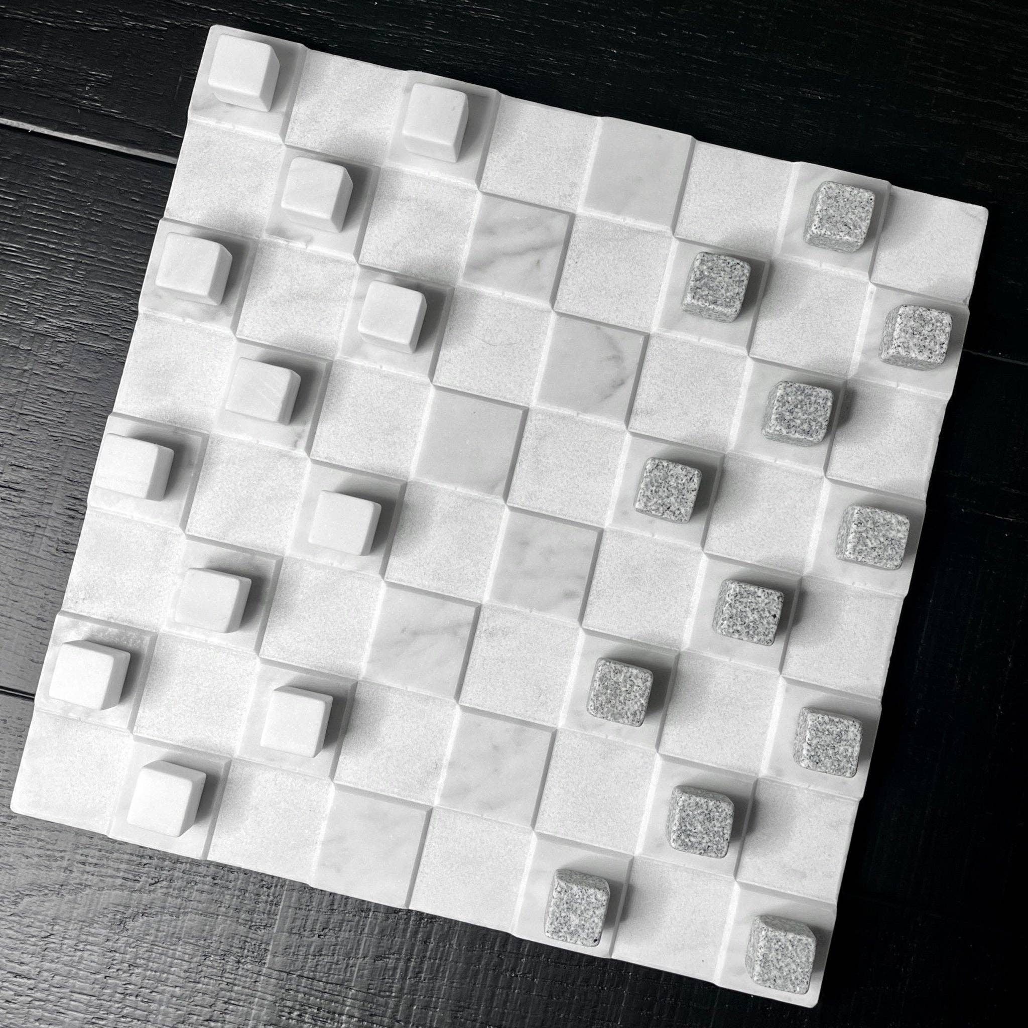 White Carrara Marble Checkers Set