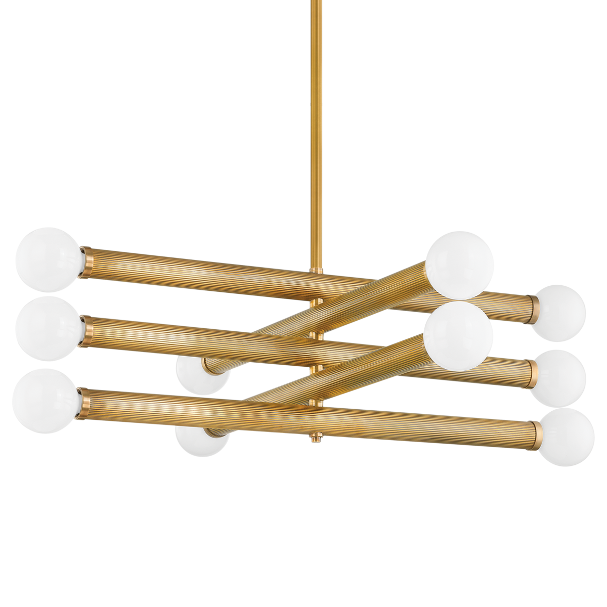 10 Light Orb Chandelier, Vintage Brass