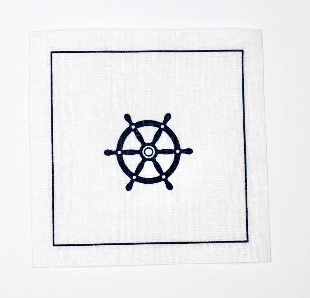 Cotton Cocktail Napkin Roll: Captain’s Table (White with Nav