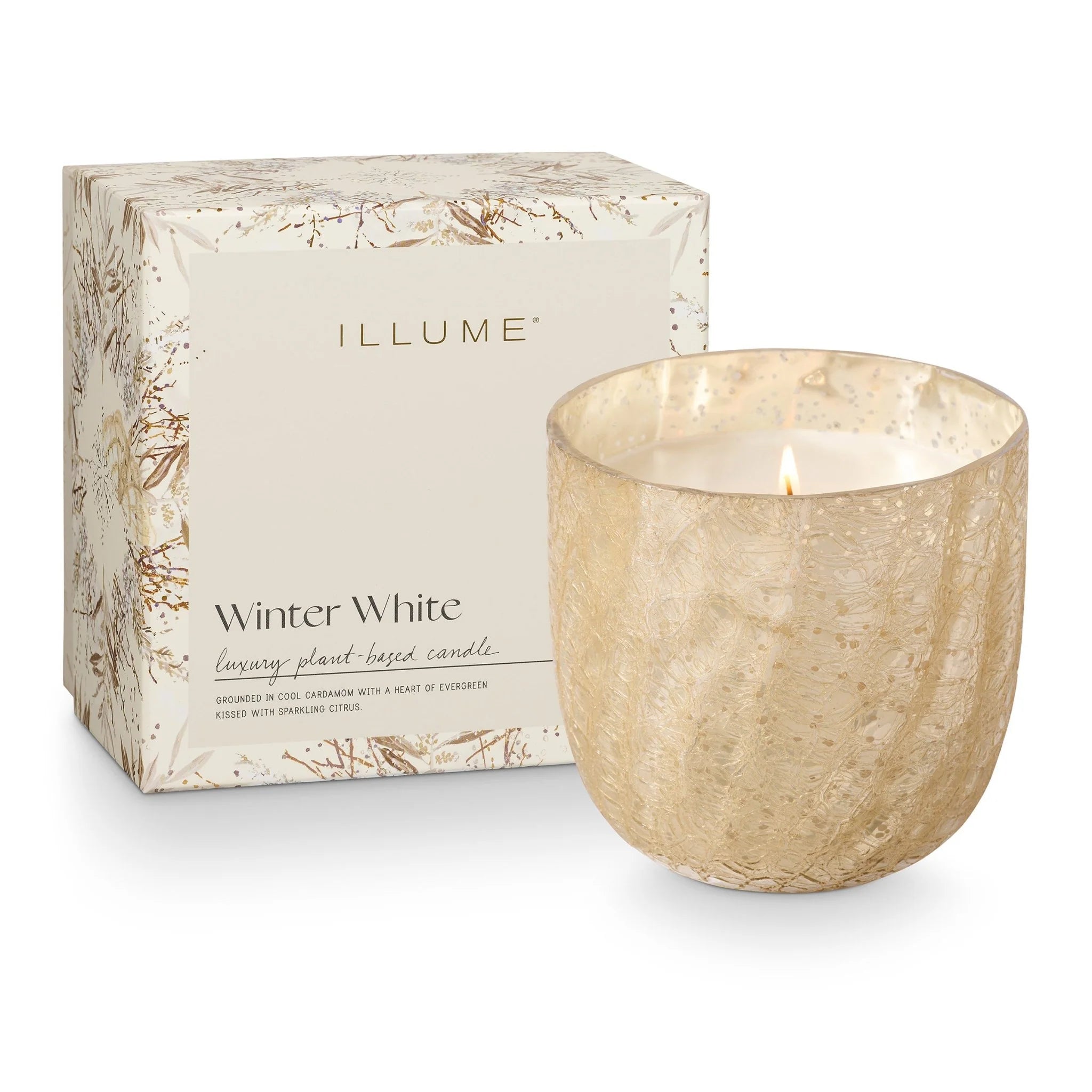 Winter White Large Boxed Crackle Glass Candle