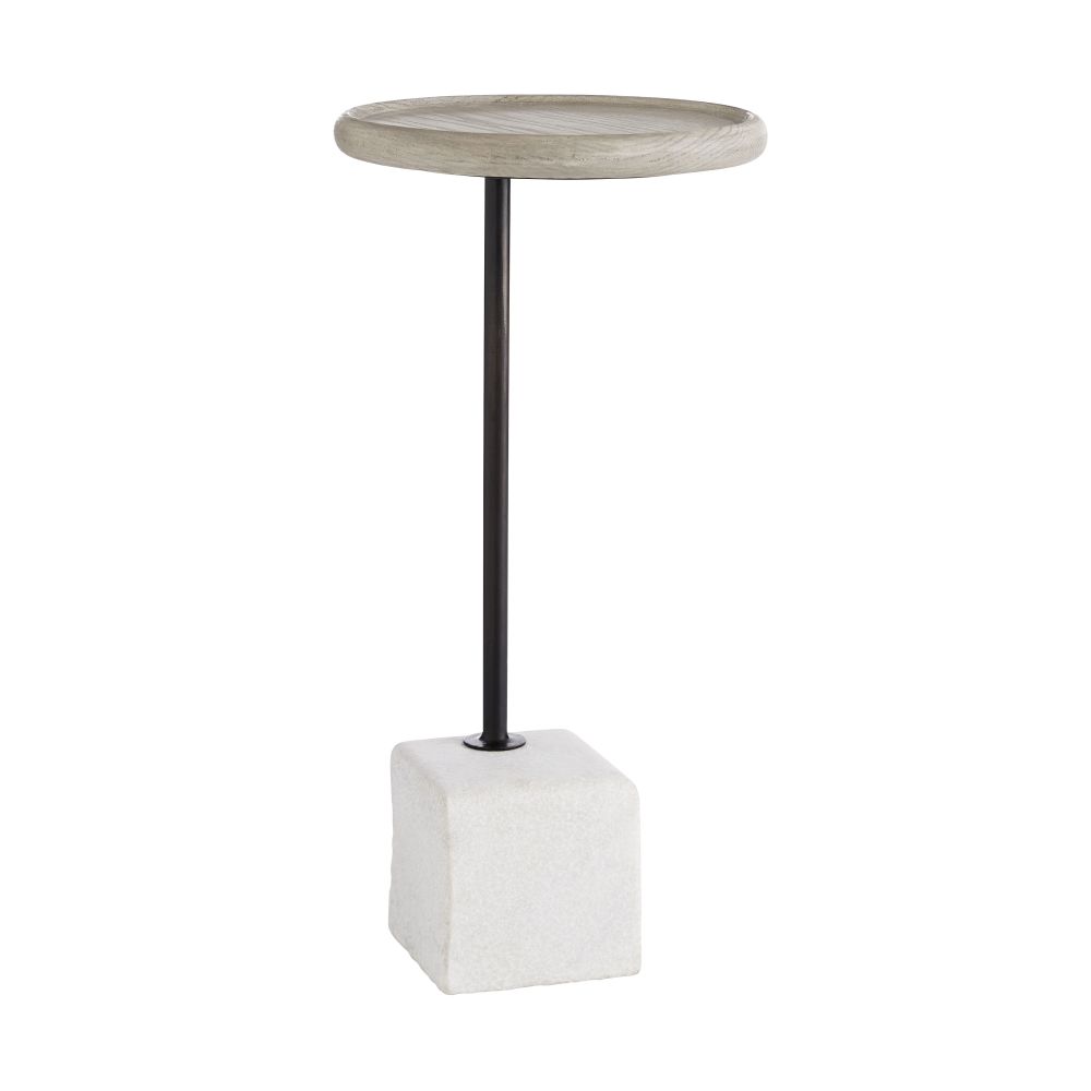 Oak Drink Table on Marble & Iron Base