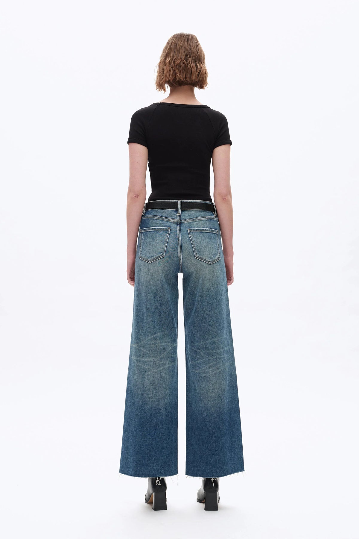 High Rise Raw Hem Wide Leg Jeans