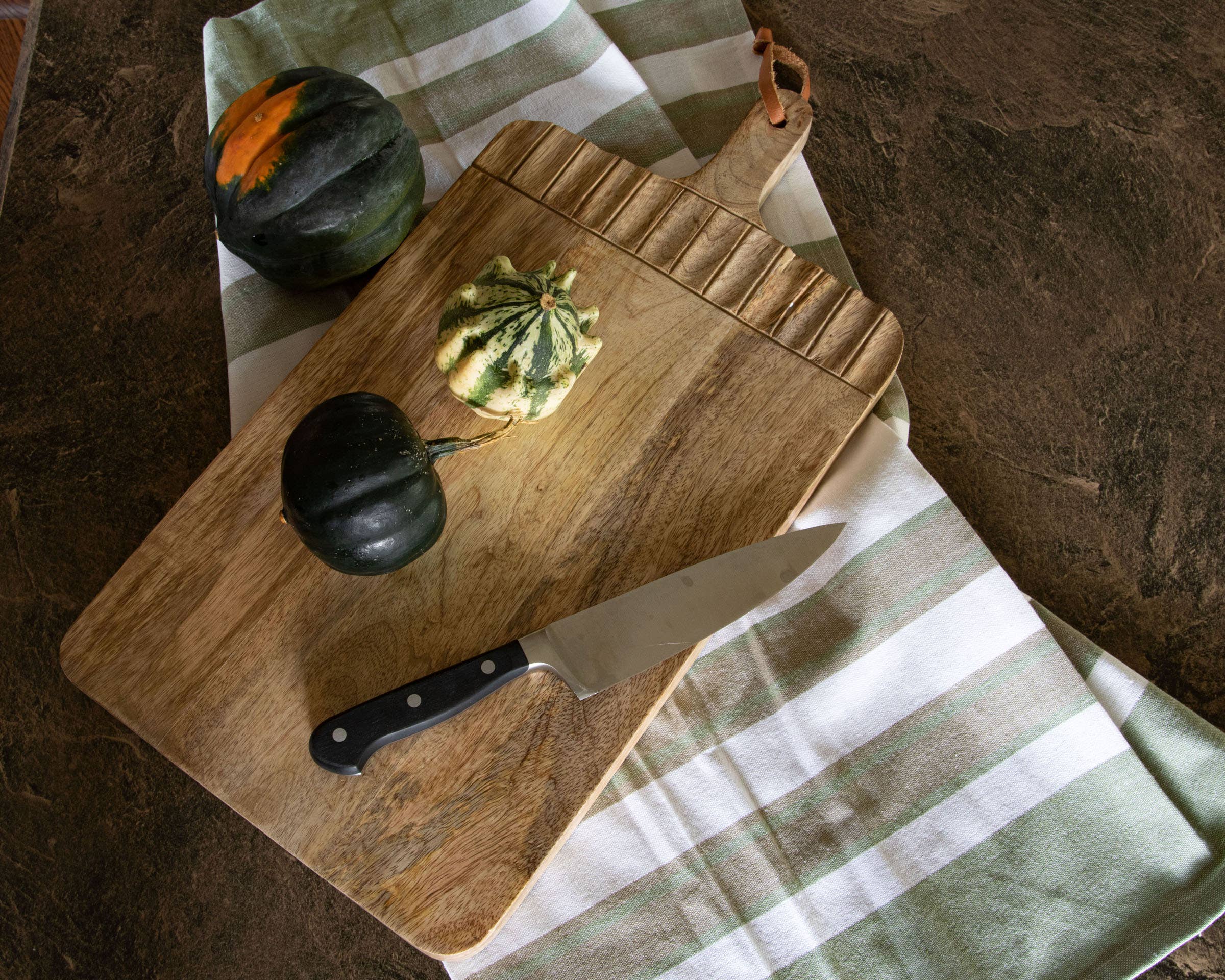 Tall Rectangle Hand Carved Wood Serving Cutting Board