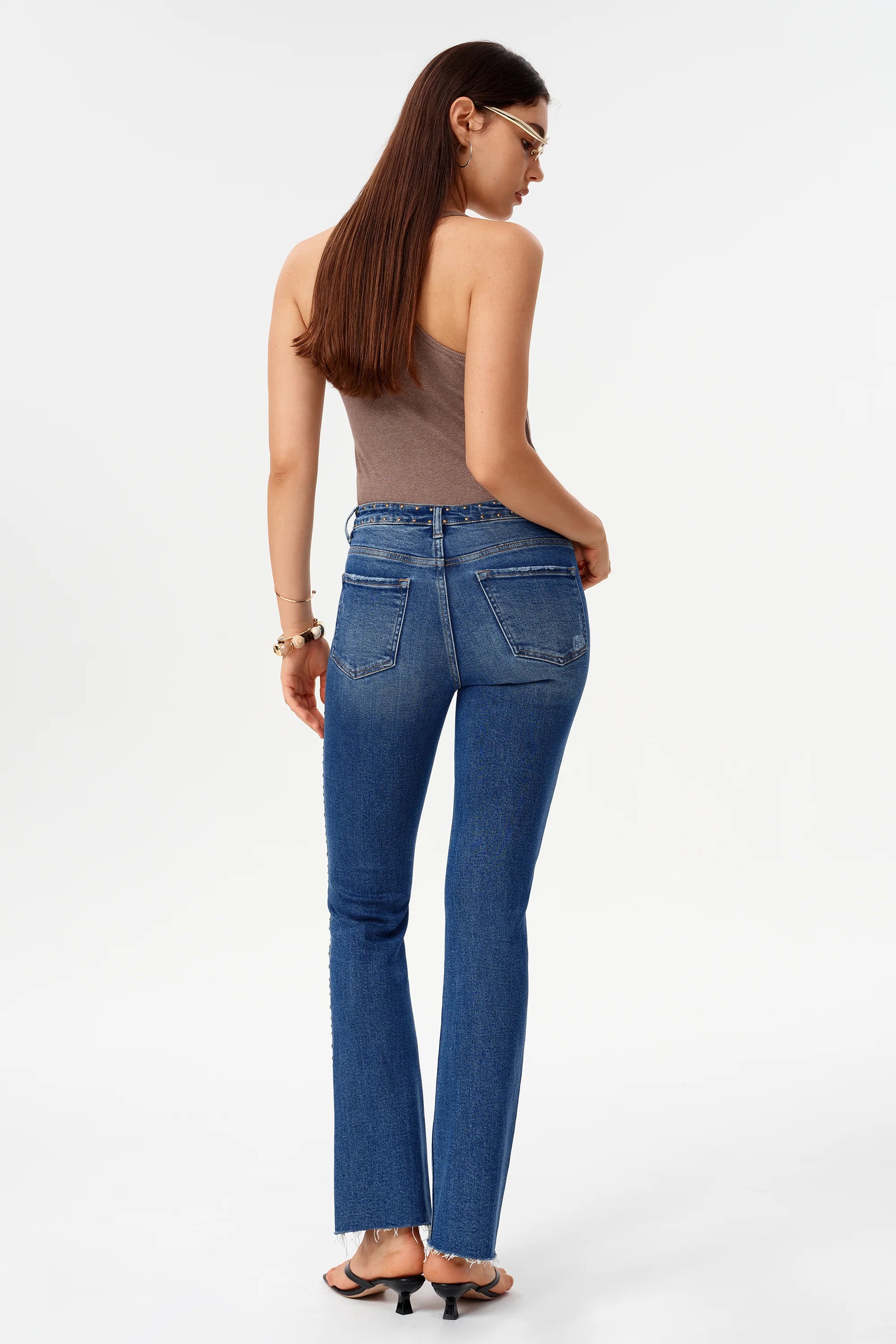 Rivet Embellished High Rise Bootcut Jeans