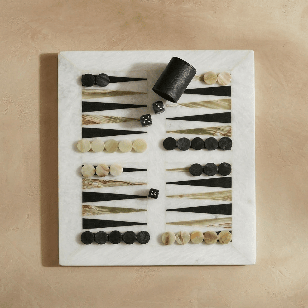 Green Onyx & Black Marble Backgammon Set