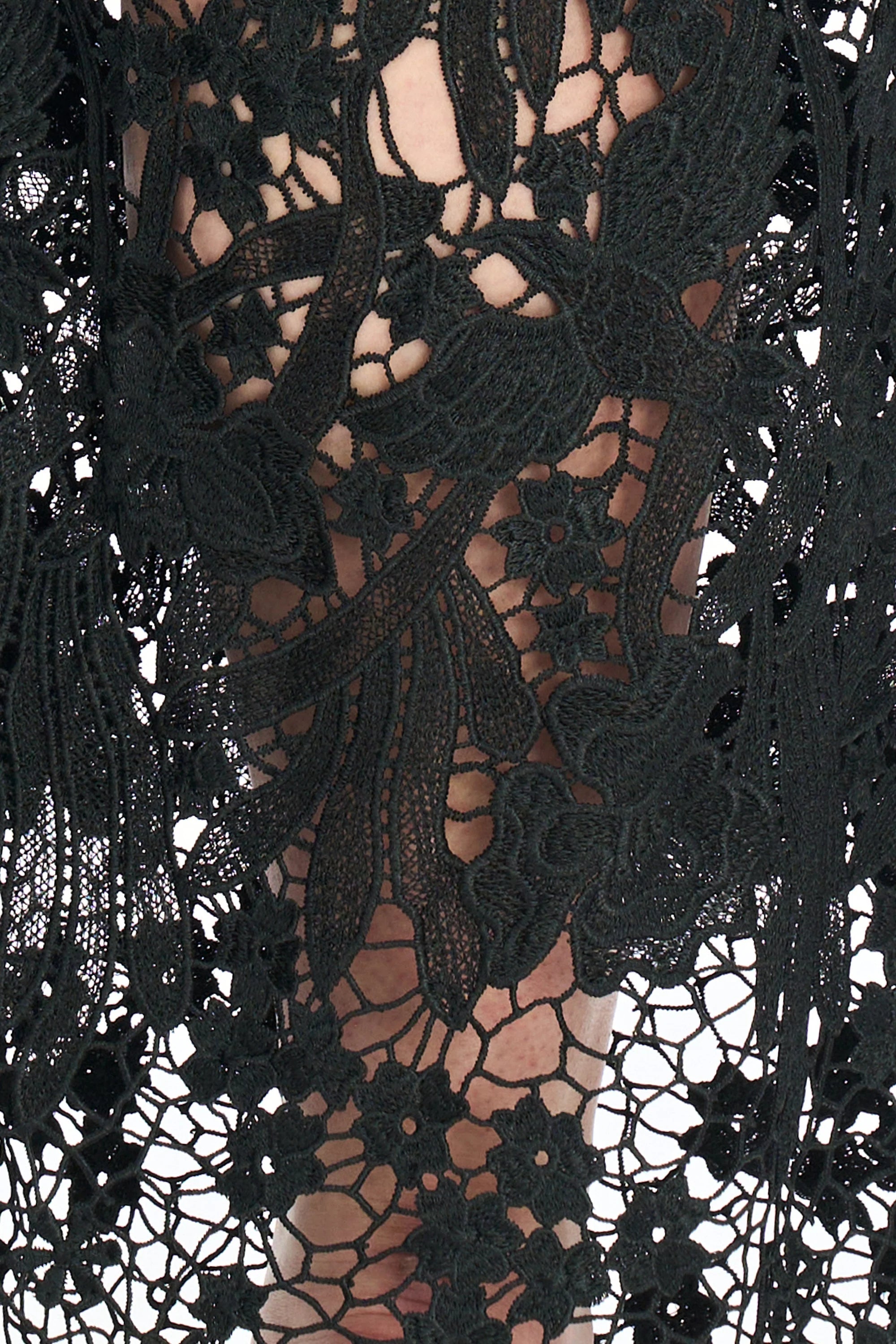 Embroidered Wide-Leg Lace Jeans With Rhinestone
