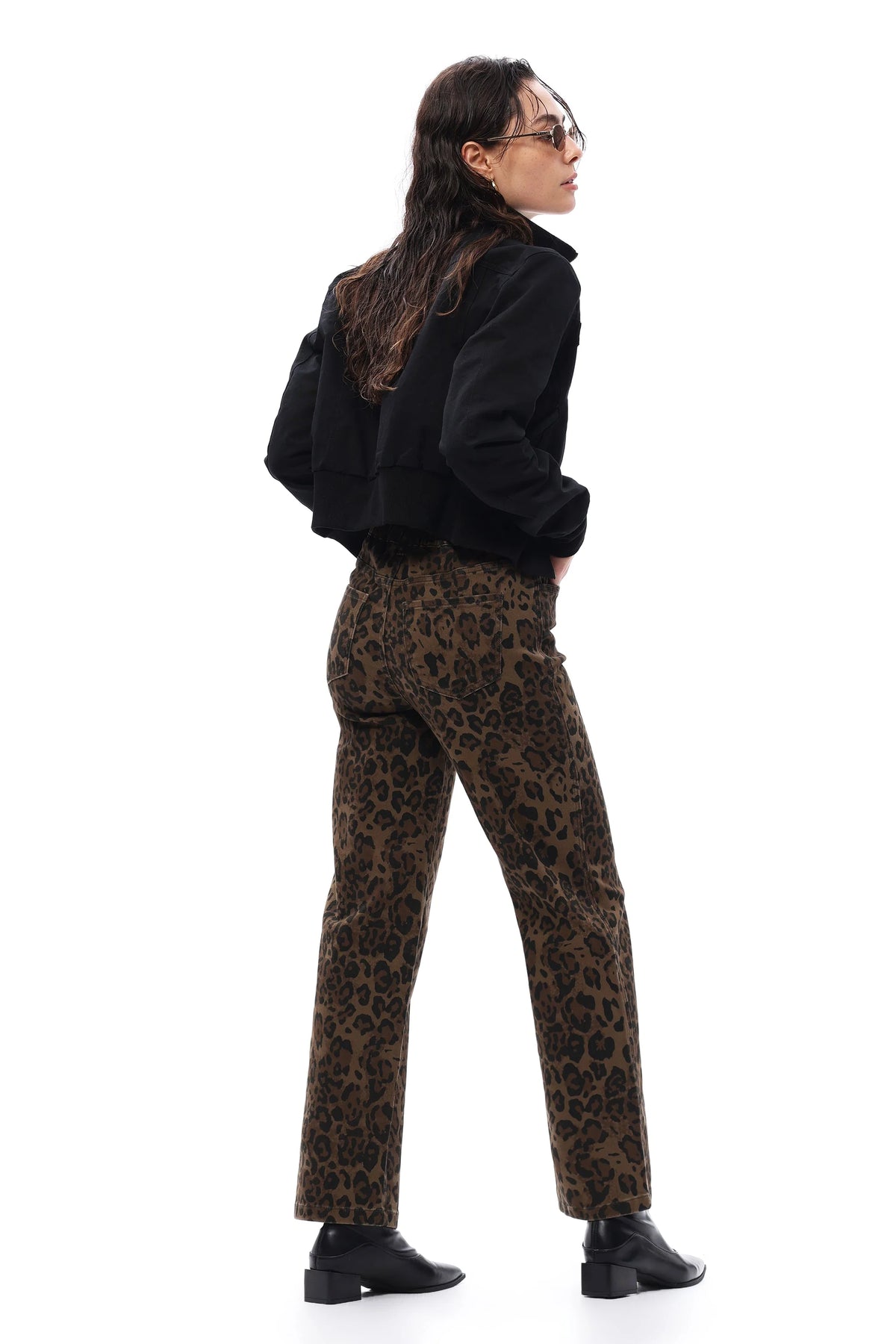 High Rise Leopard Print Straight Leg Pants