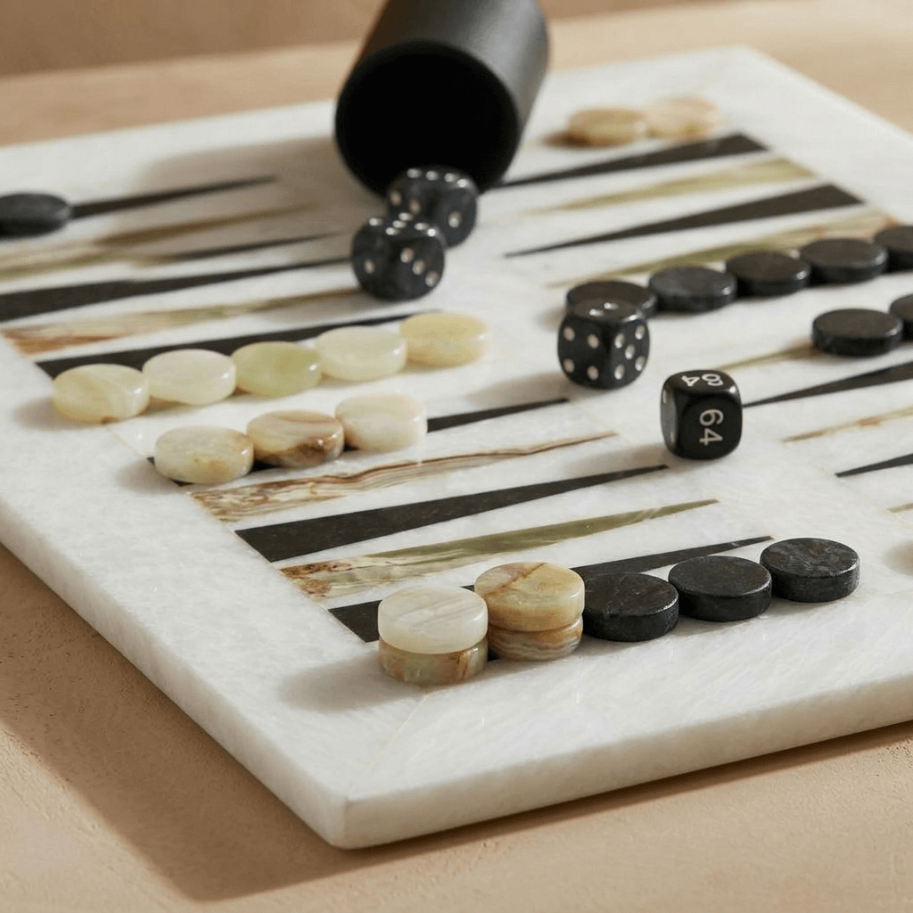 Green Onyx & Black Marble Backgammon Set