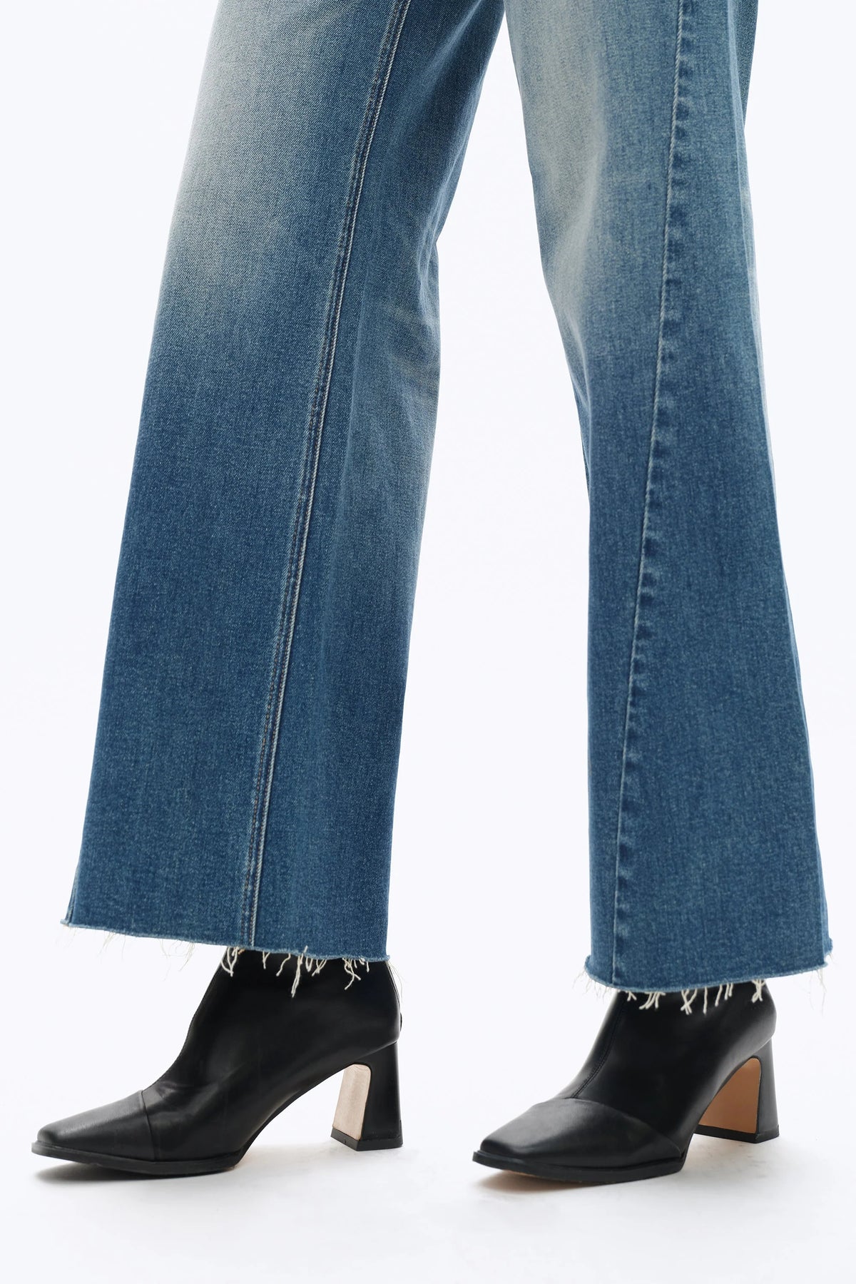 High Rise Raw Hem Wide Leg Jeans