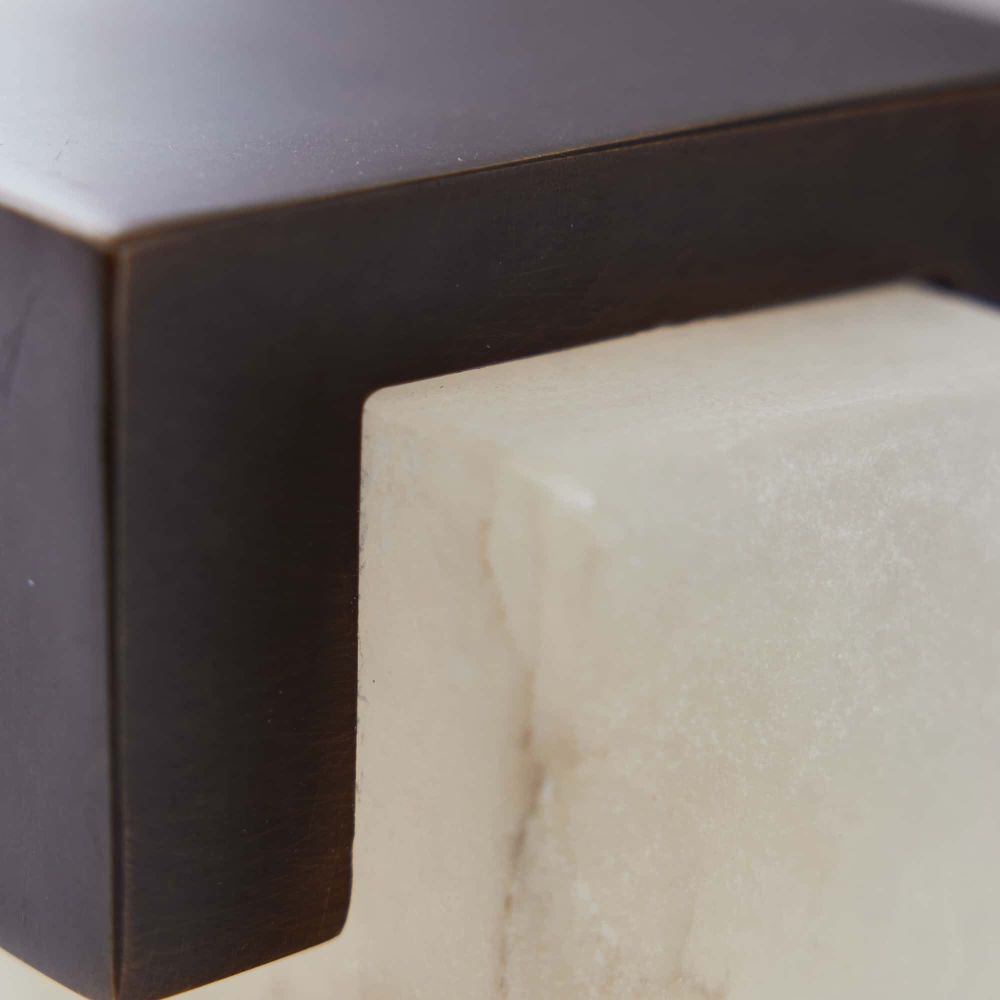 White Alabaster & Bronze Bookends, S/2