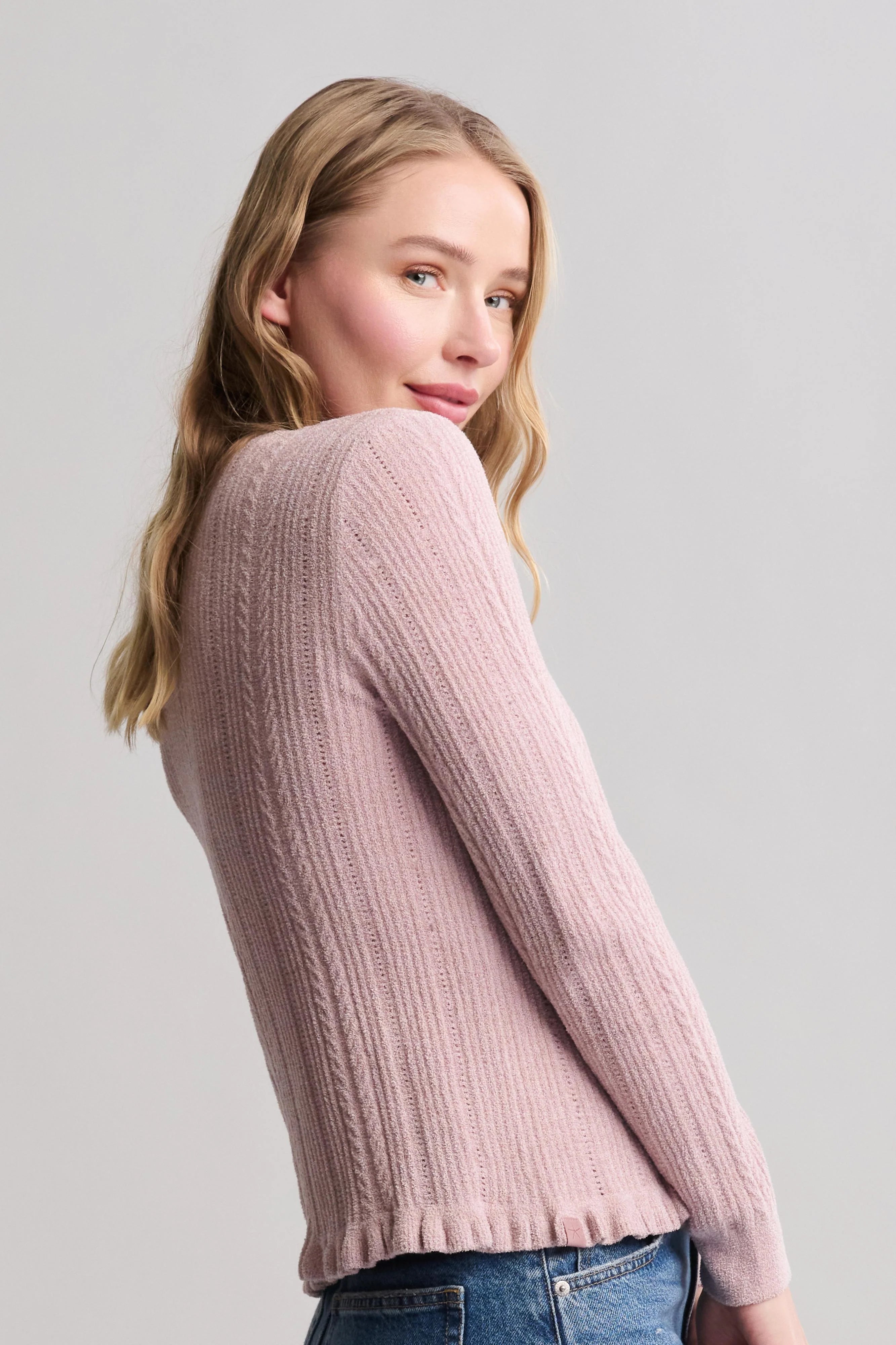CozyChic Ultra Lite Cable Knit Cardigan with Ruffle