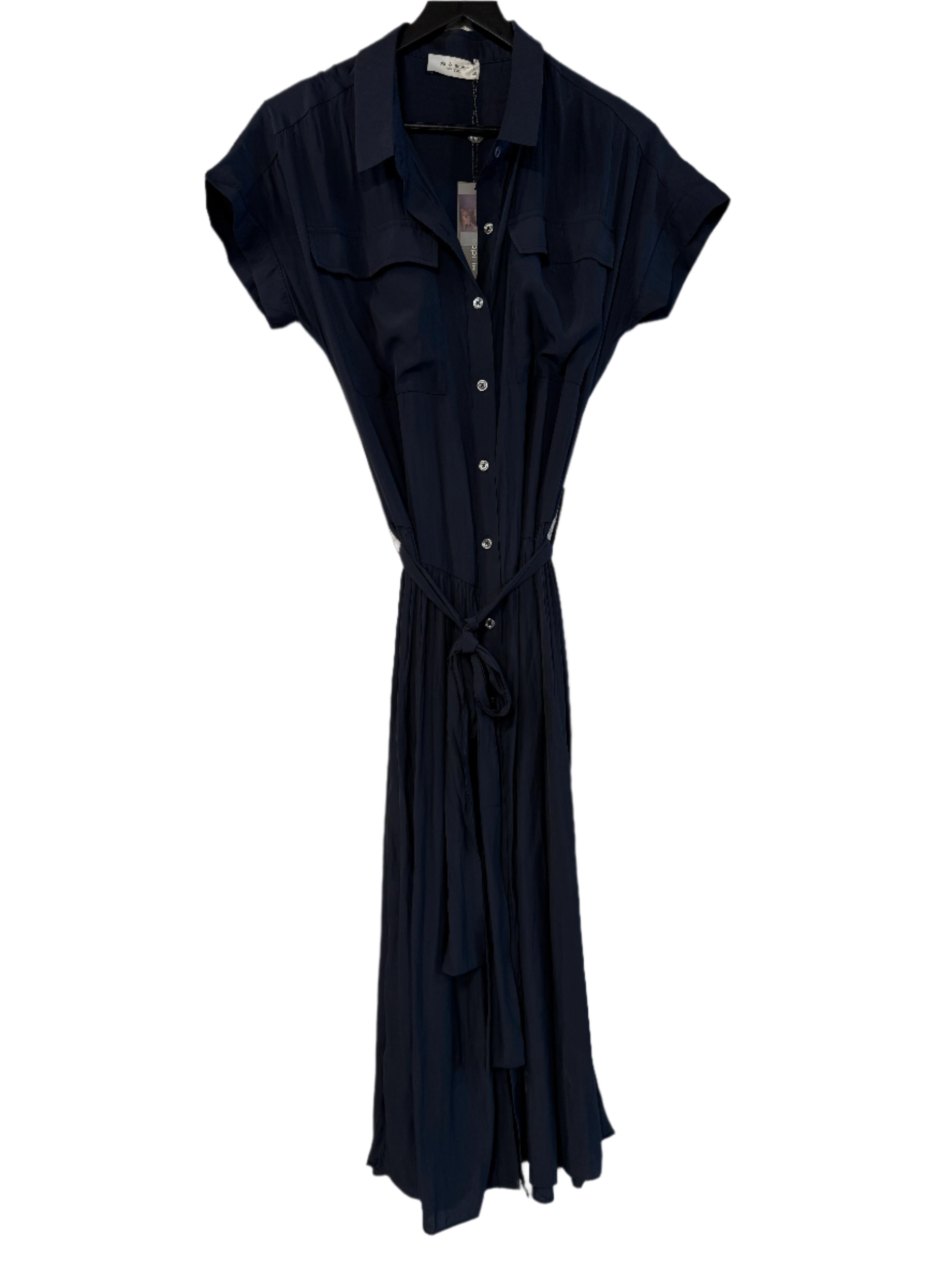 D Satin Belted Shirt Dress