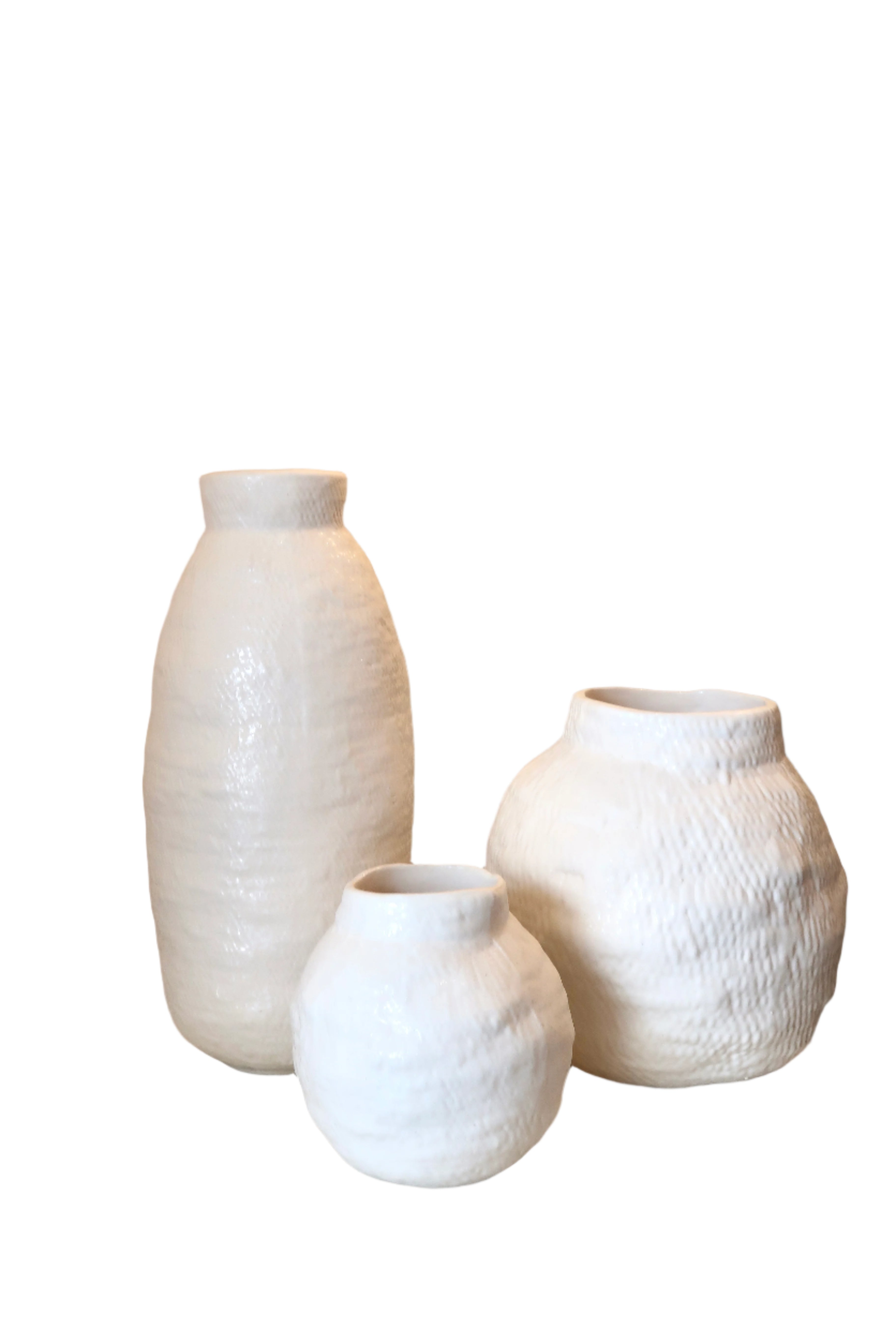 Wicker Textured Ceramic Vases, S/3