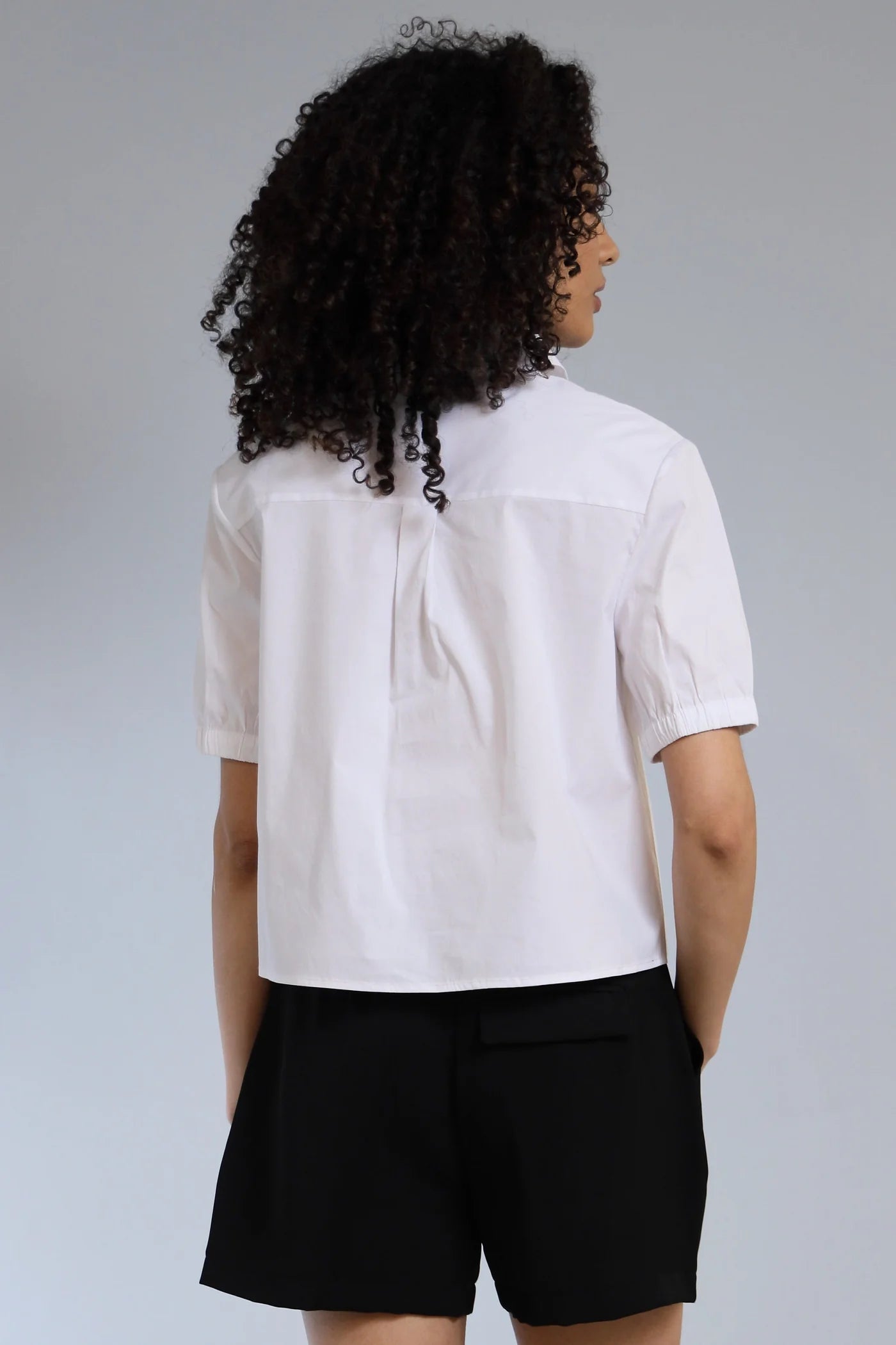 Stretch Poplin Cropped Button Down Shirt