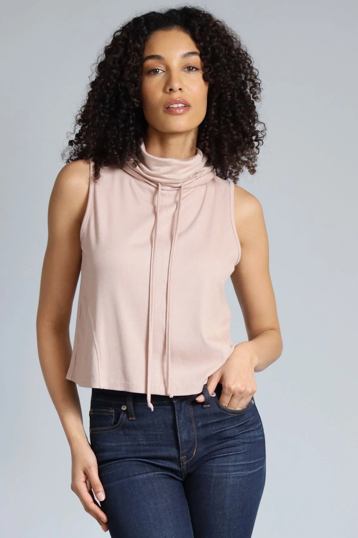 Sleeveless Rib Mock Neck Top