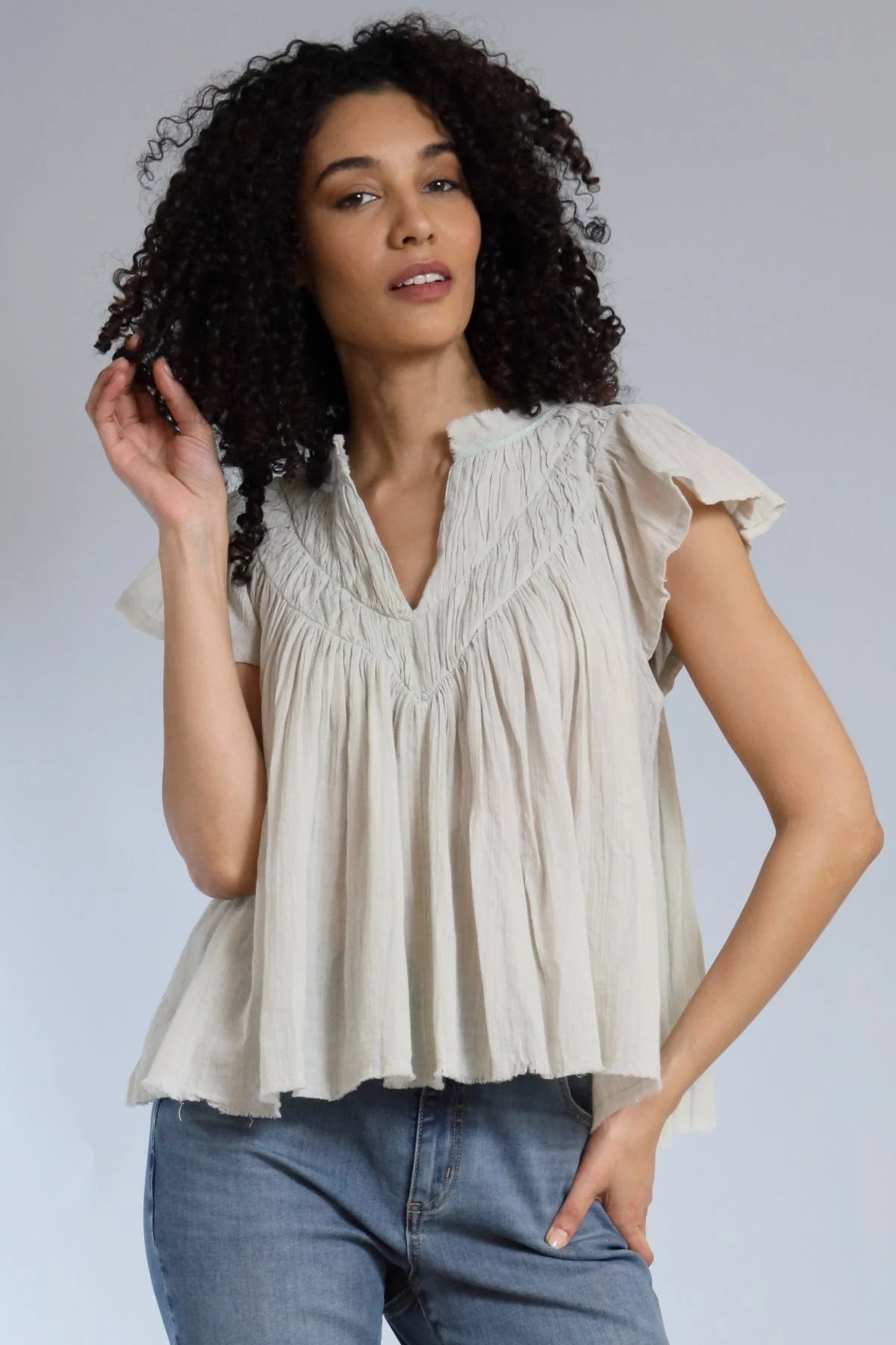 Flutter Sleeve Cotton Gauze Top