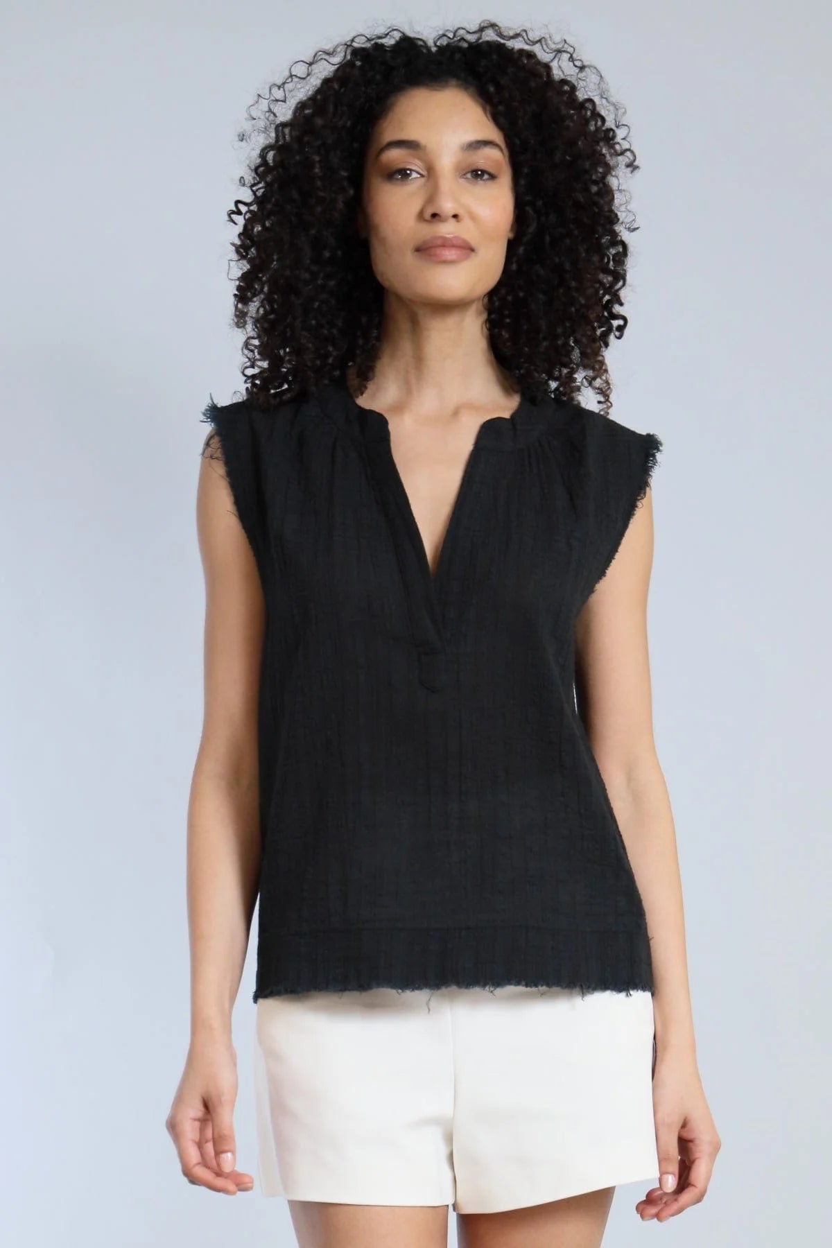 Crinkle Cotton Sleeveless Henley