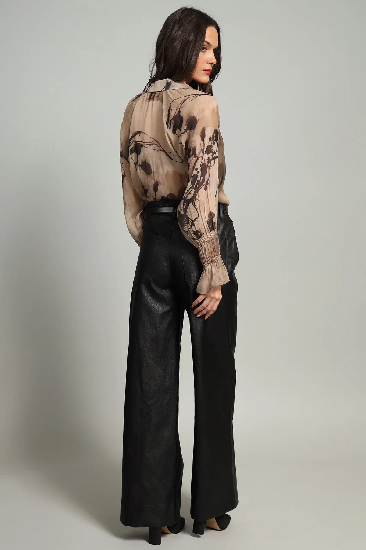 Sandy Ink Drawing Pintuck Chiffon Top