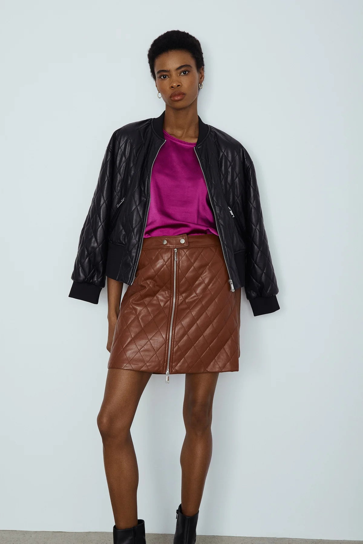 Pia Faux Leather Bomber Jacket