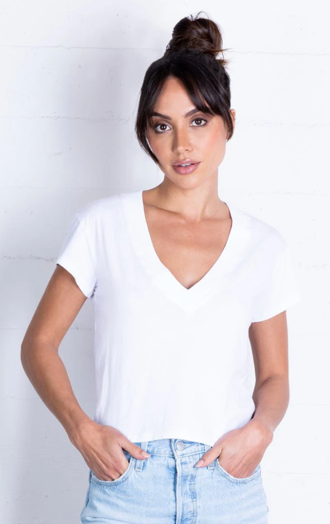 Suri Organic Deep V Cap Sleeve Tee