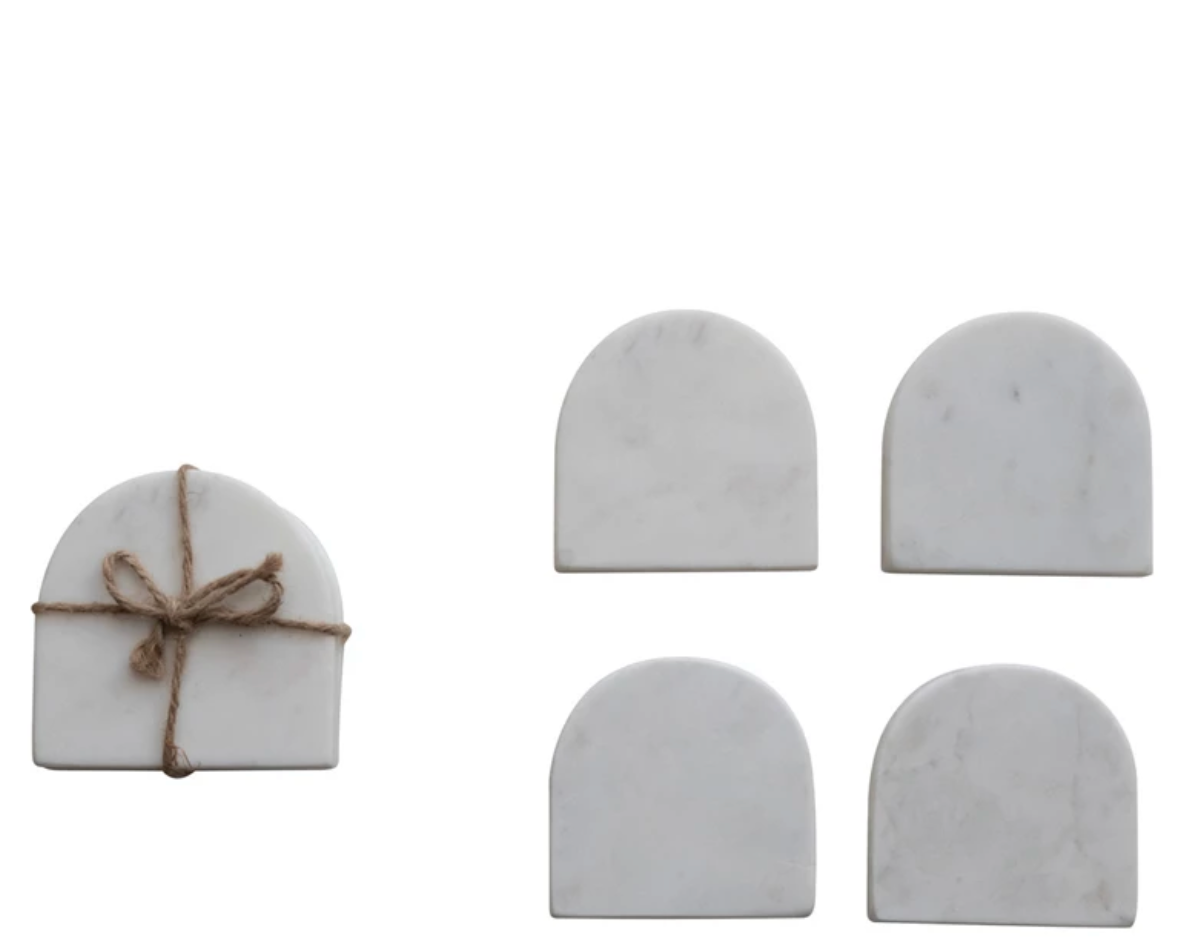 Arched Marble Coasters, White, S/4