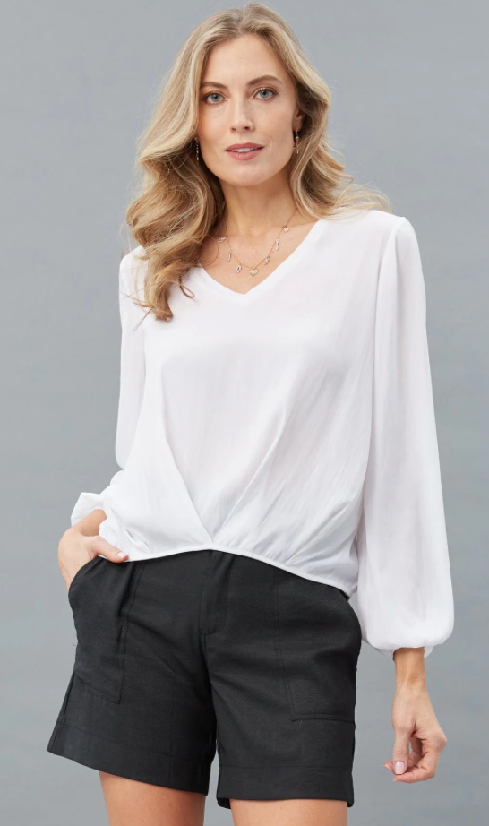 Distressed Satin V-Neck Top