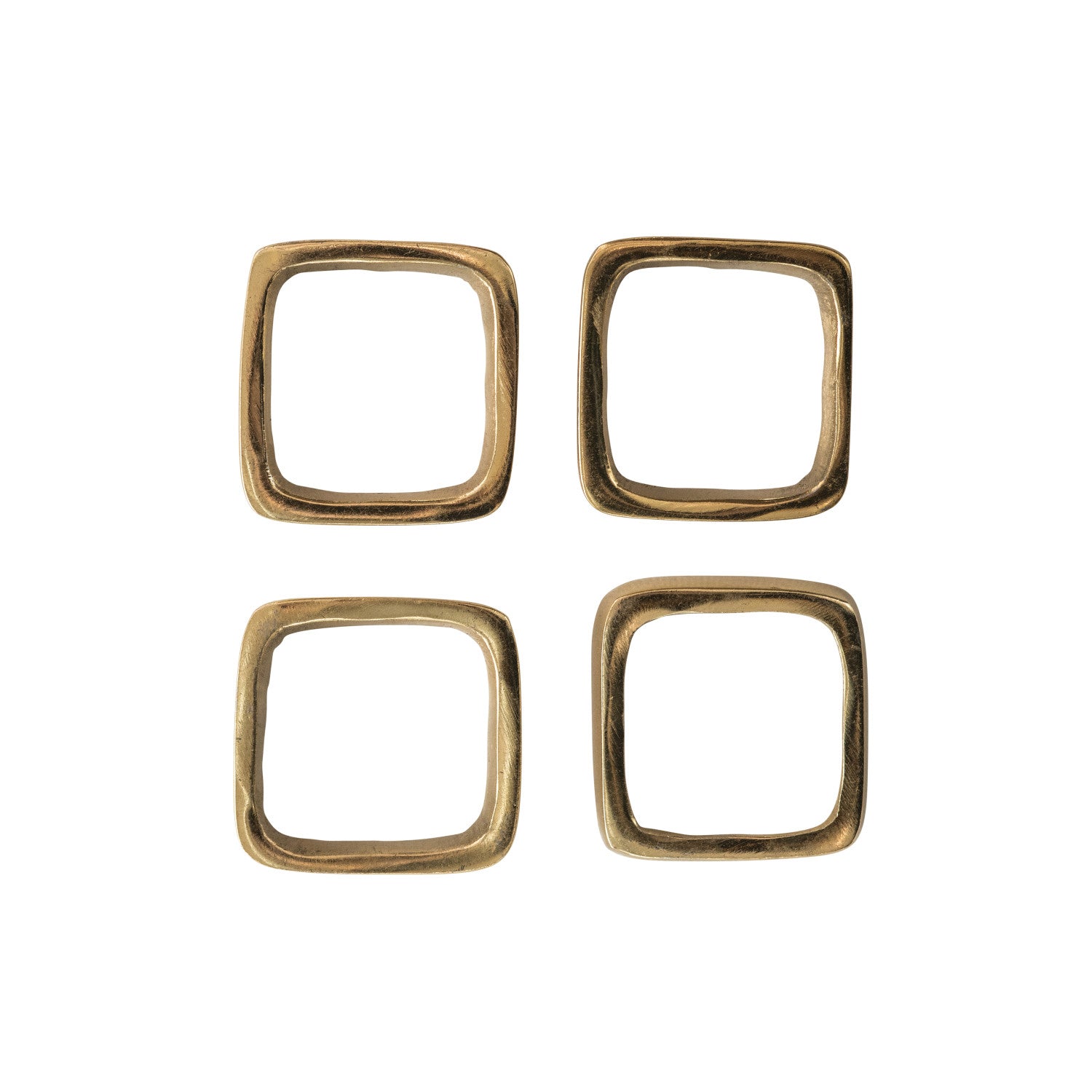 Square Brass Napkin Rings on Leather Tie, Set of 4