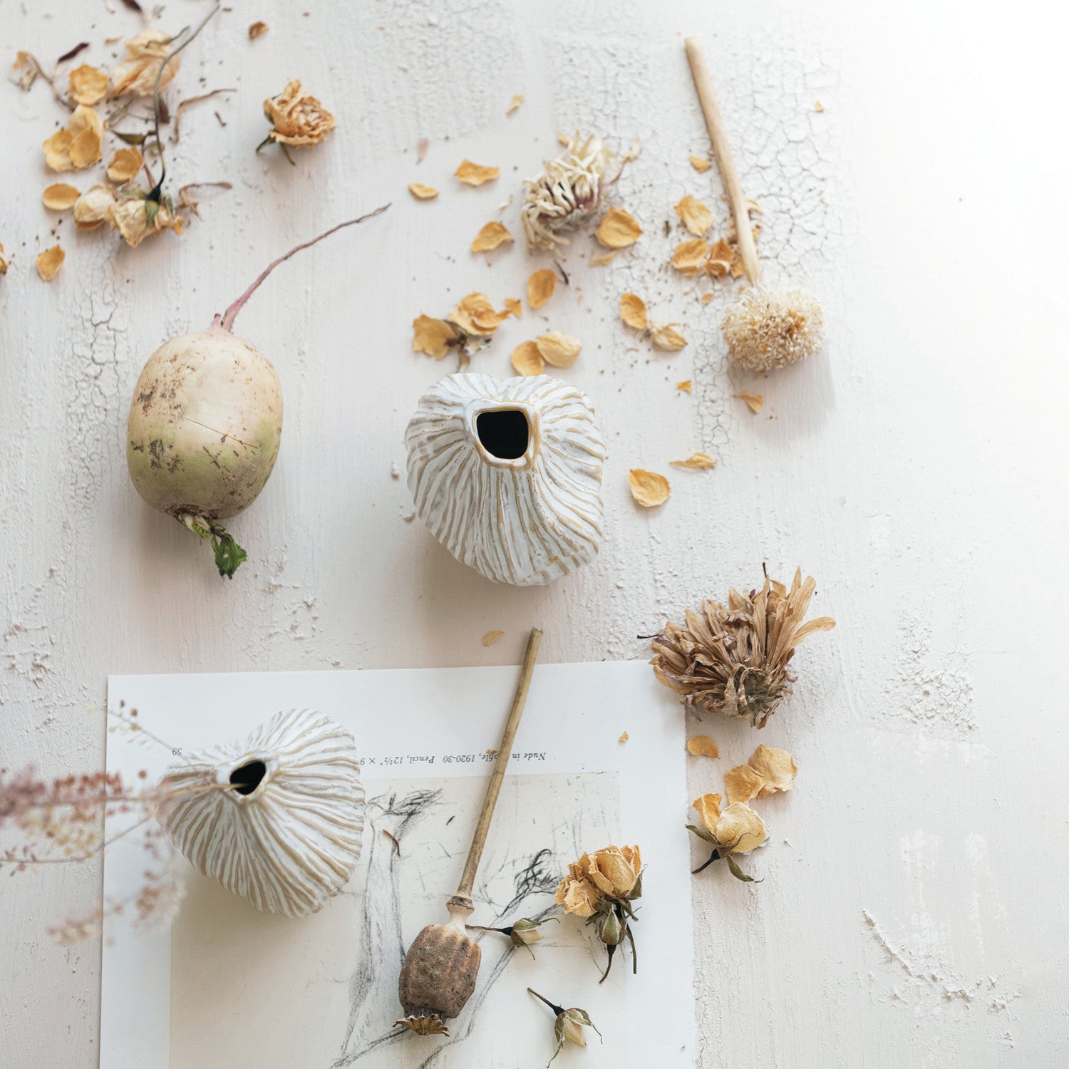 Stoneware Pleated Organic Shaped Vases, Set of 3