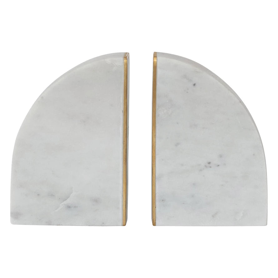 Marble Bookends with Brass Inlay, Set of 2