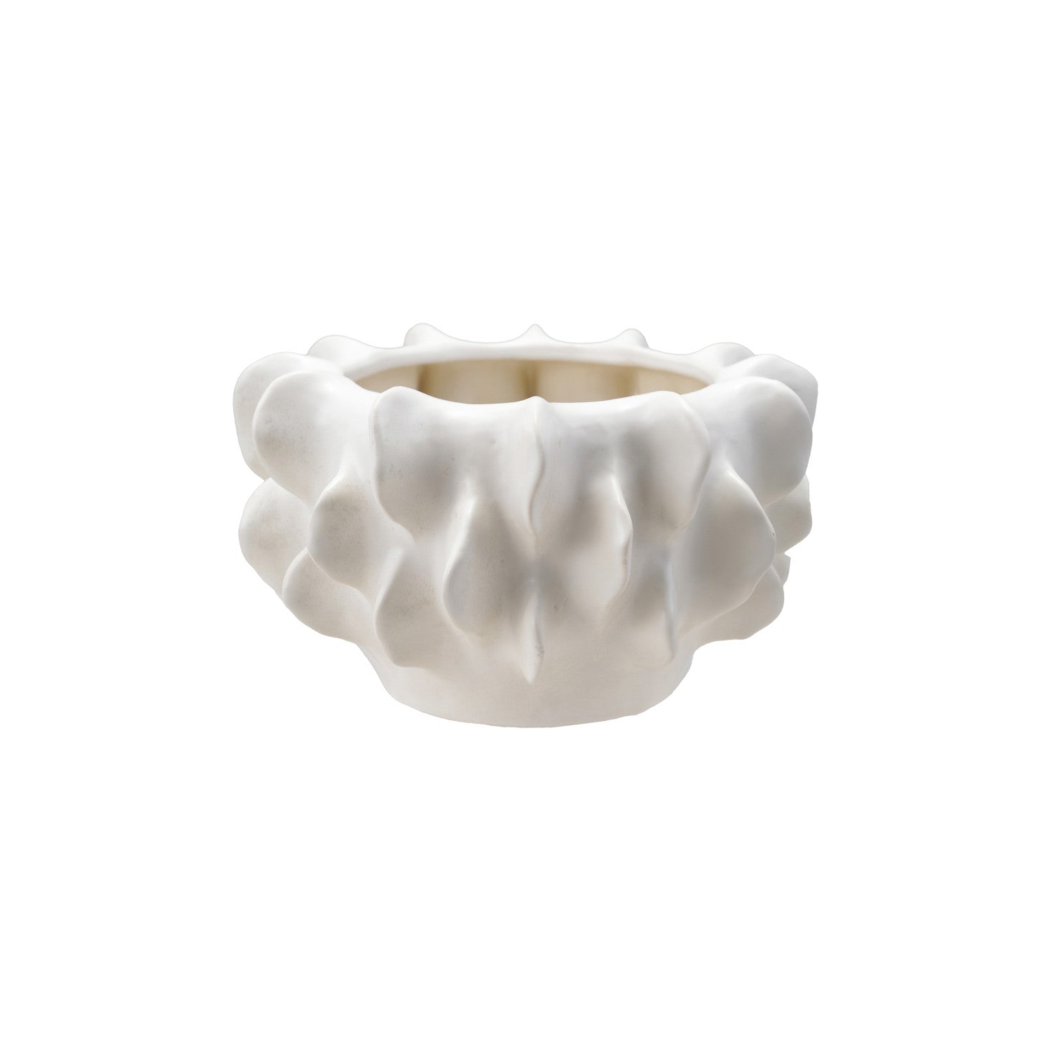 Matte White Stone Sculptural Planter