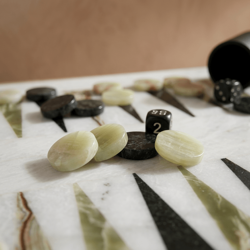 Green Onyx & Black Marble Backgammon Set