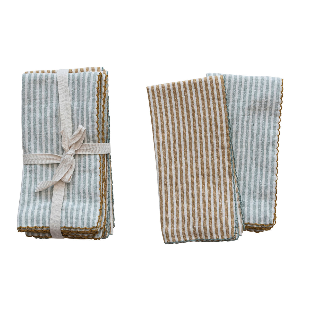 Cotton Napkins w/ Stripes, 2 Colors, Set/ 4