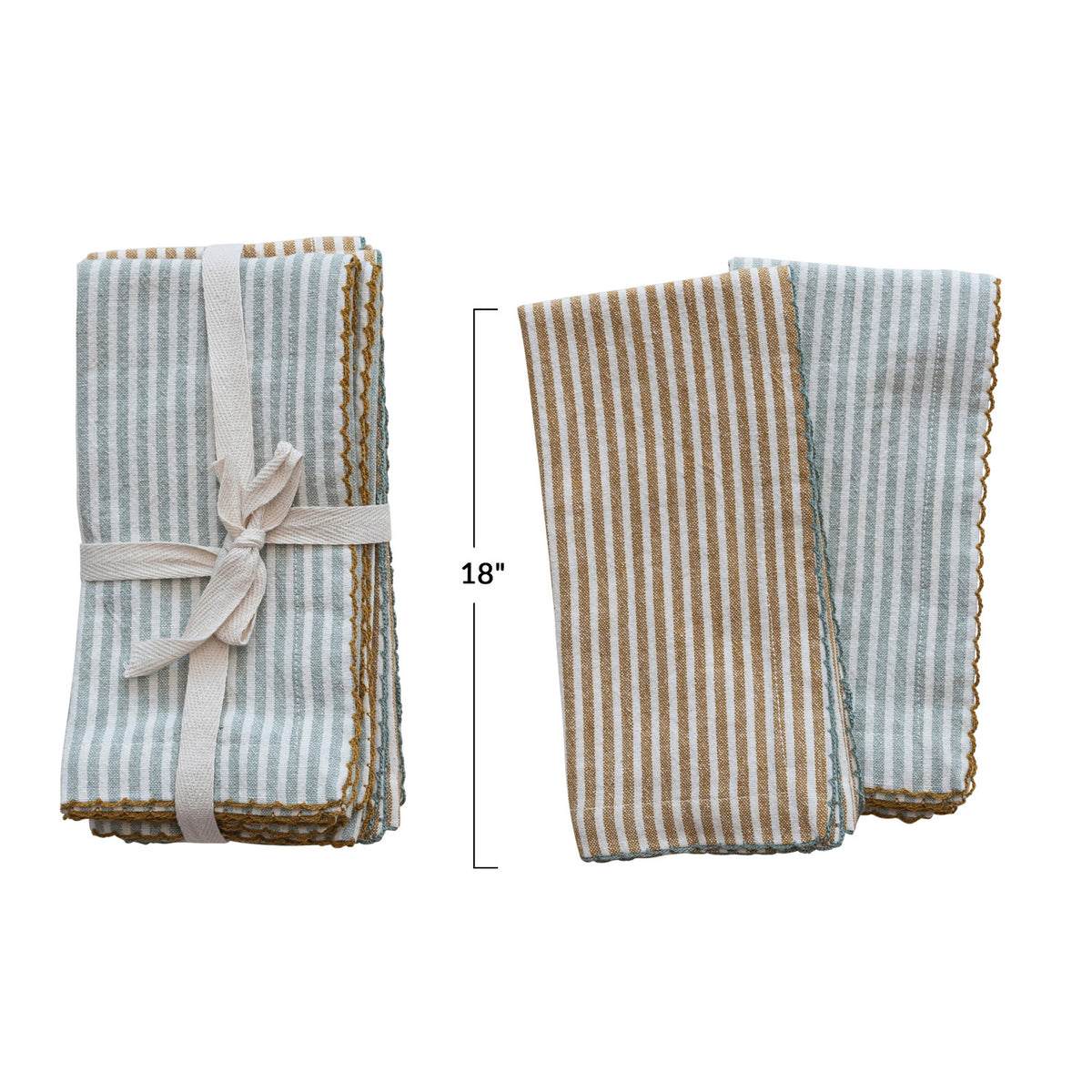 Cotton Napkins w/ Stripes, 2 Colors, Set/ 4