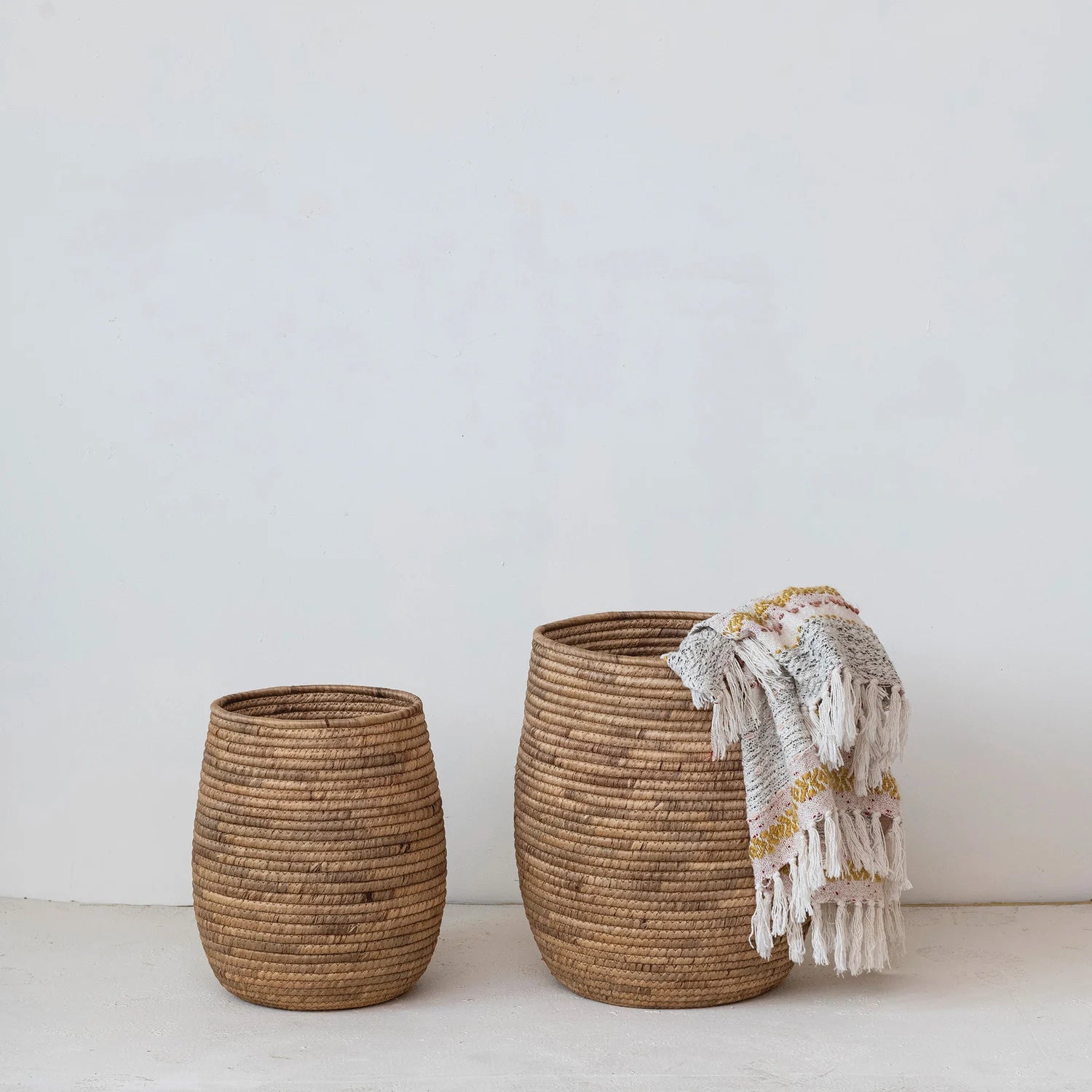 Hand Woven Water Hyacinth Baskets, Set of 2