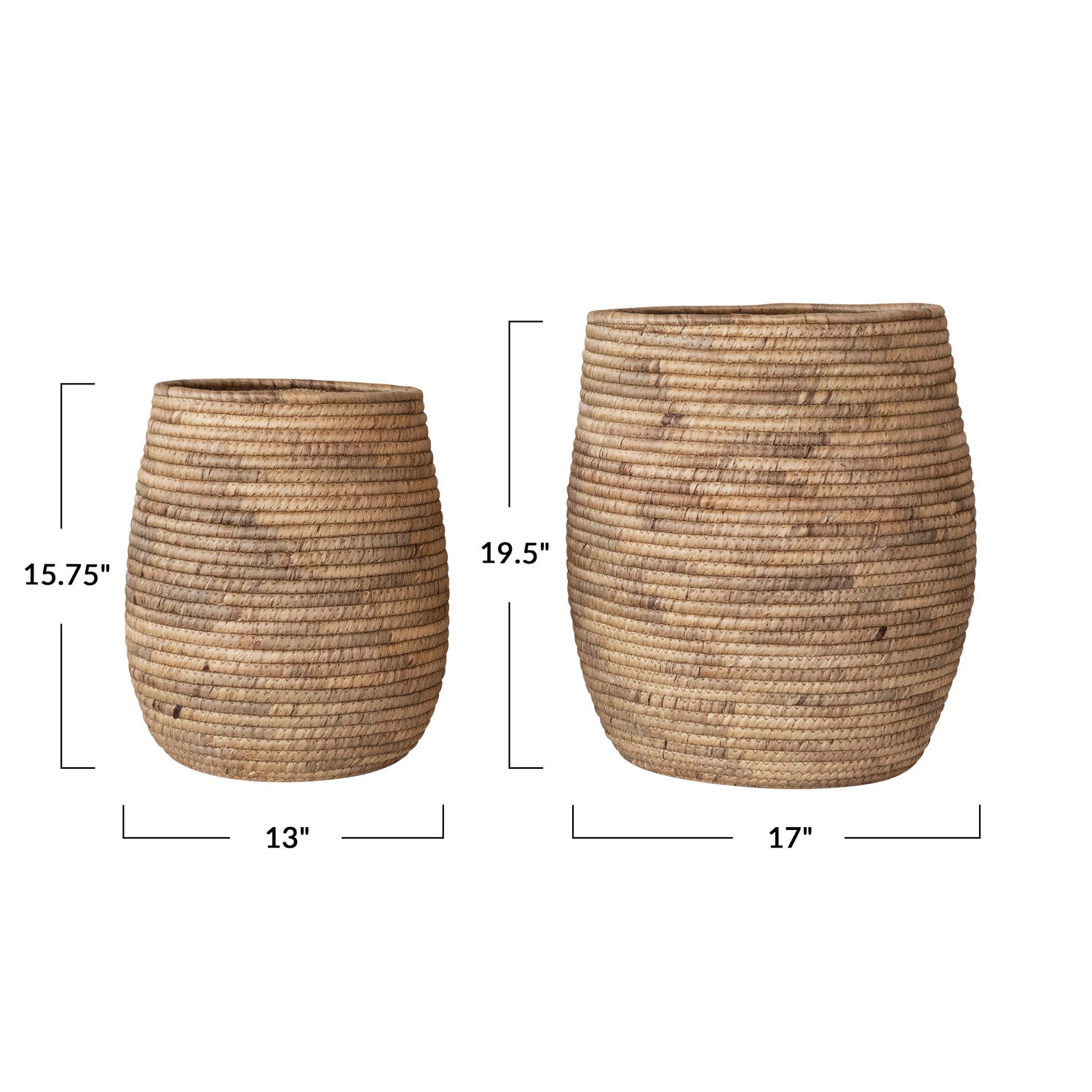 Hand Woven Water Hyacinth Baskets, Set of 2