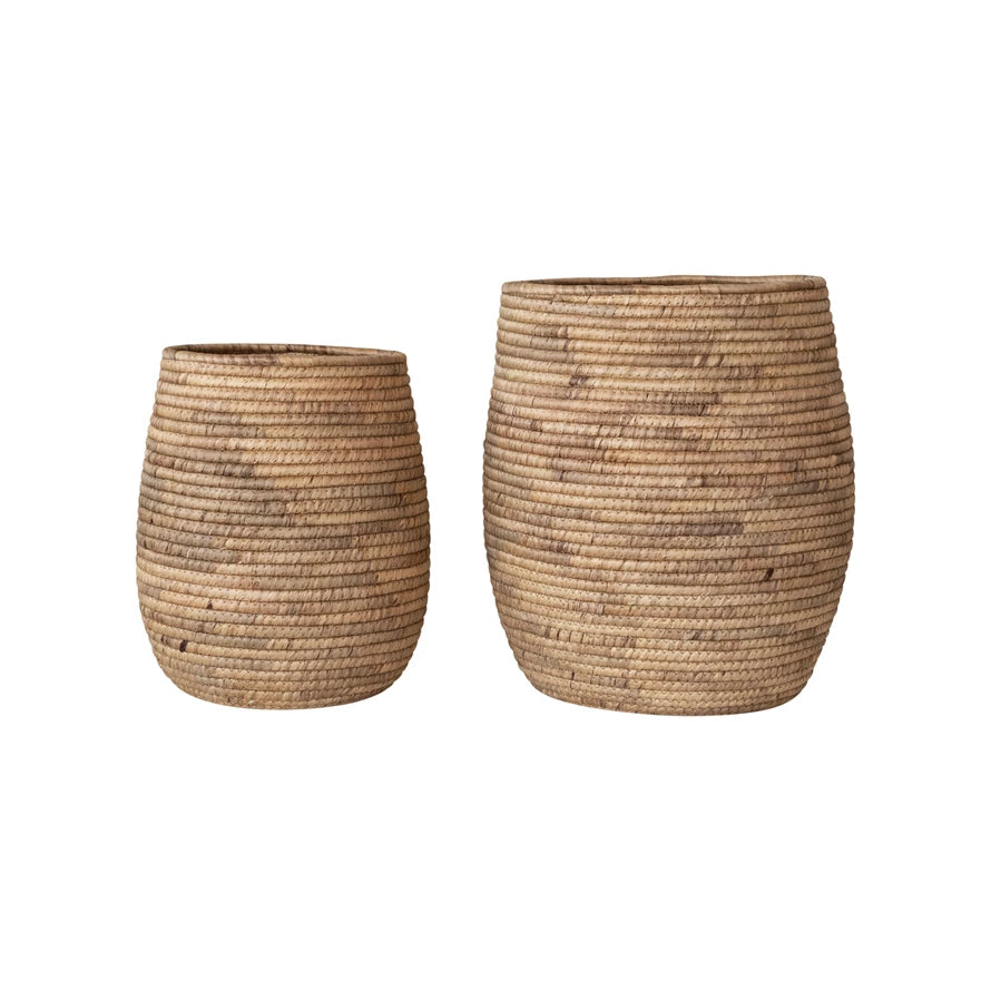 Hand Woven Water Hyacinth Baskets, Set of 2