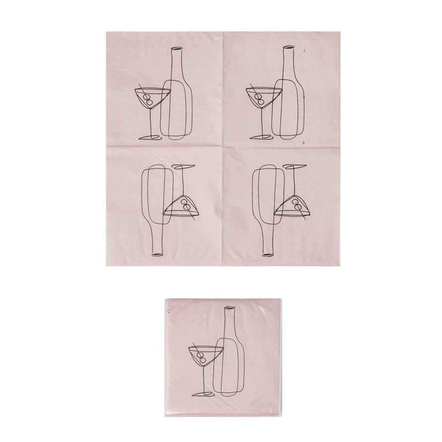 50 PC Paper Cocktail Napkins w/ Line Art