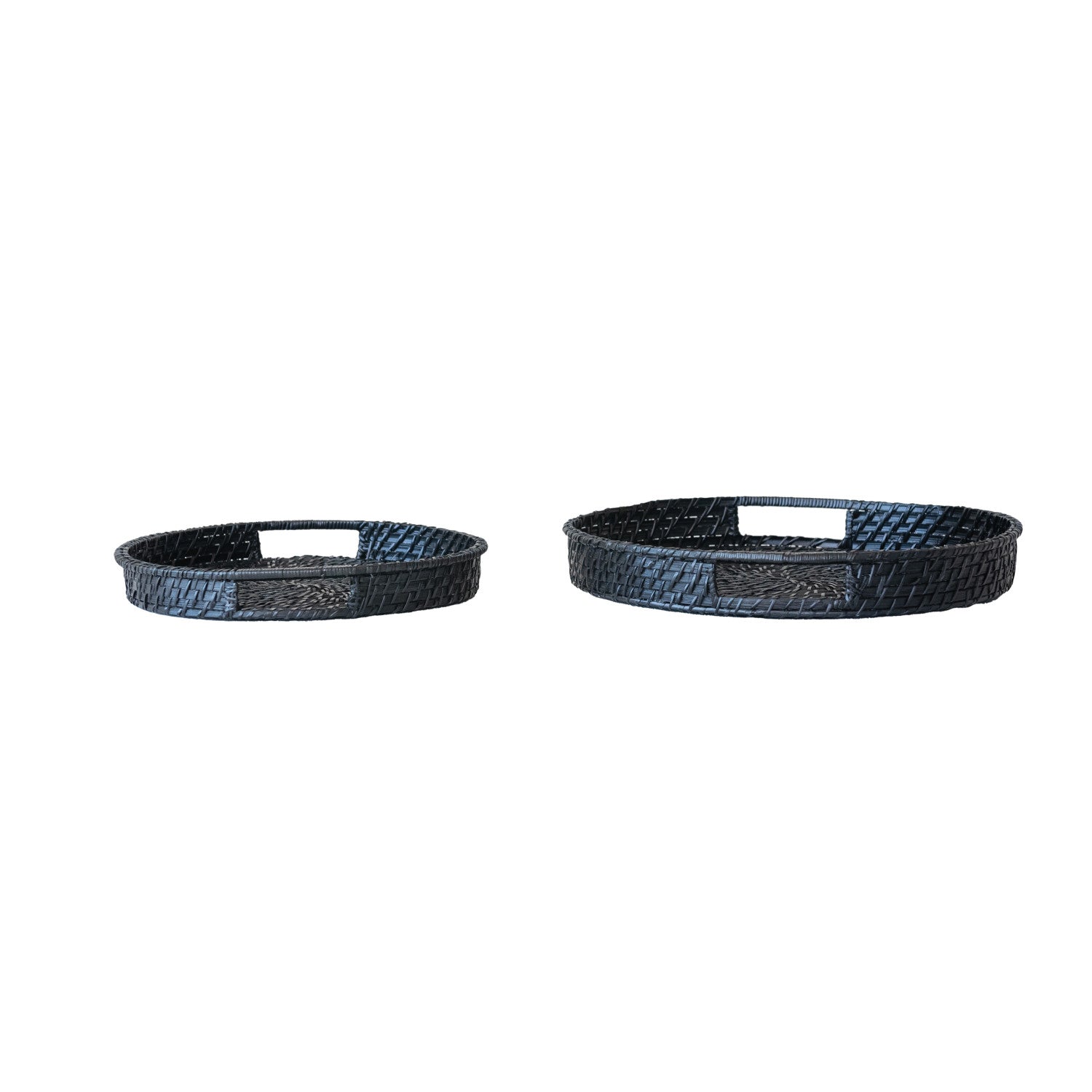 Black Hand-Woven Bamboo Trays Set