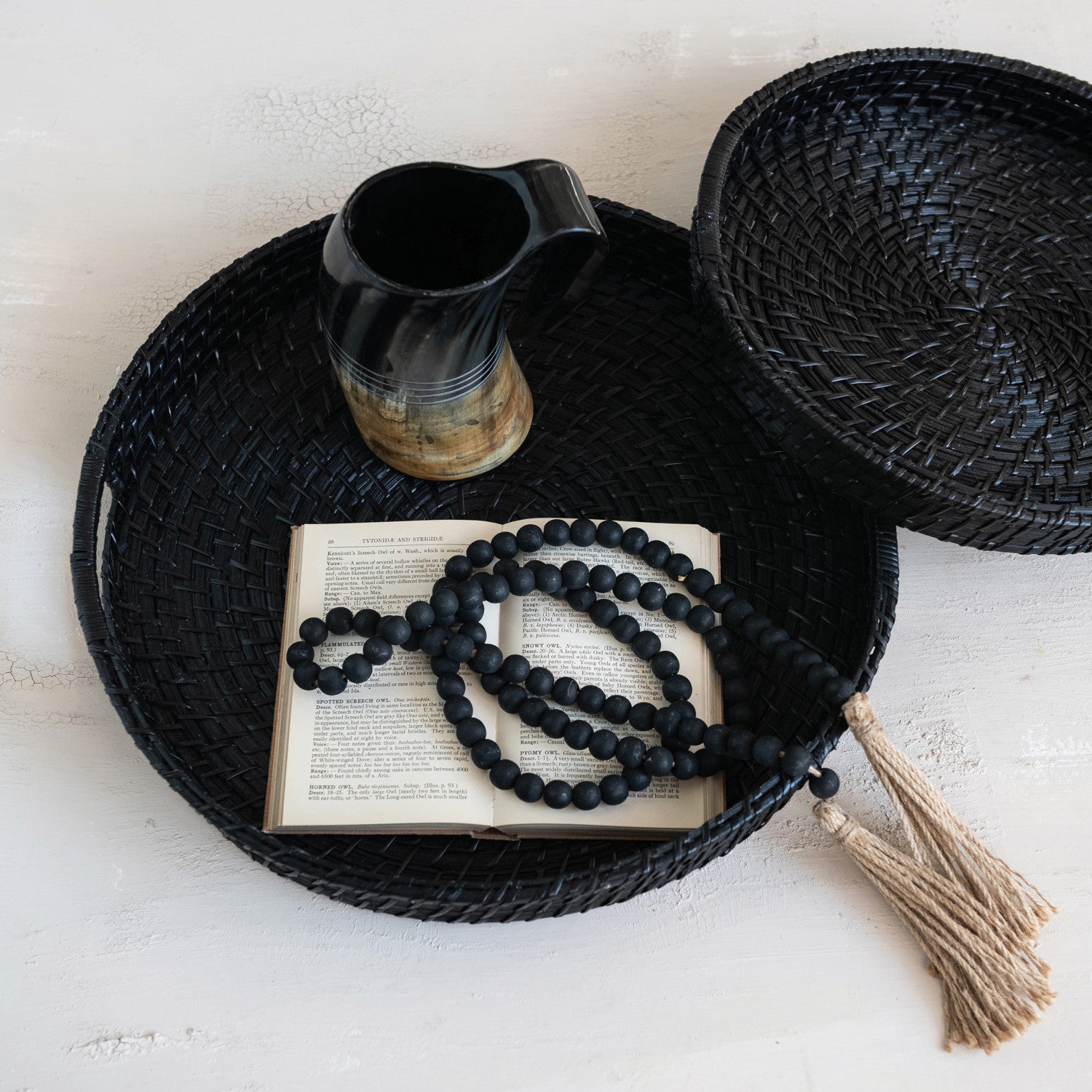 Black Hand-Woven Bamboo Trays Set