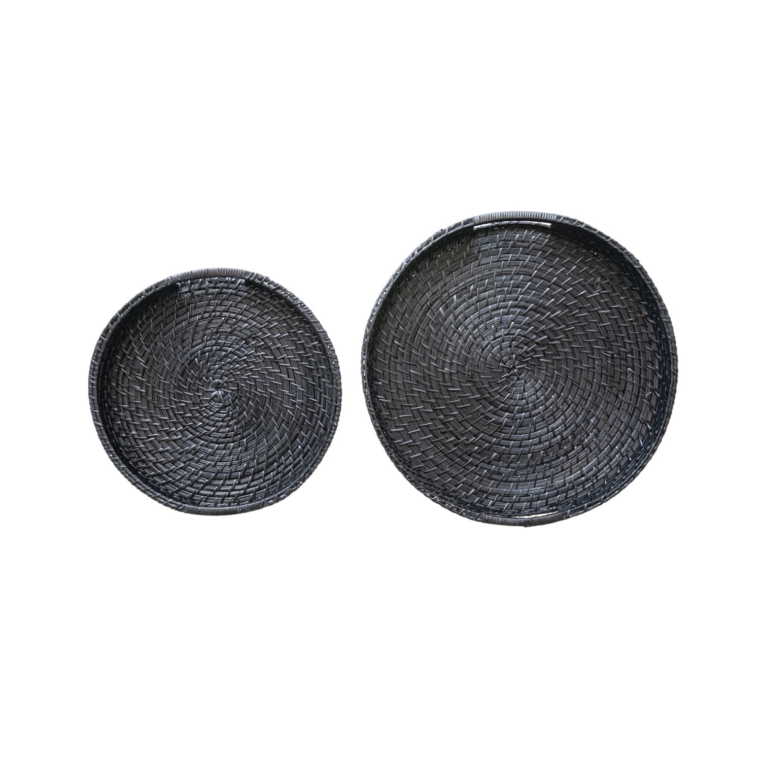 Black Hand-Woven Bamboo Trays Set