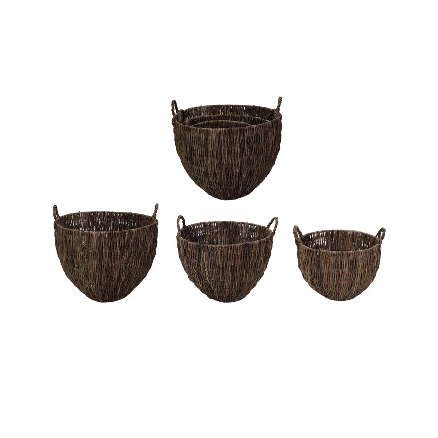 Woven Banana Leaf Baskets with Handles, S/3