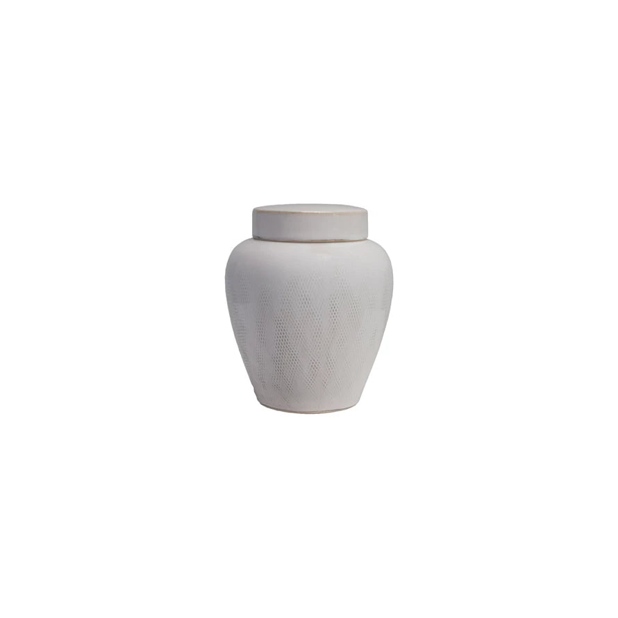Debossed Stoneware Ginger Jar with Lid