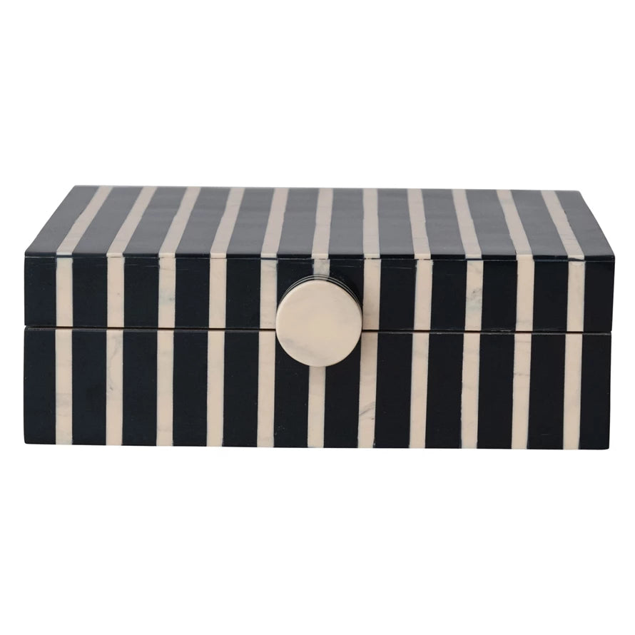 Handmade Mango Wood & Resin Striped Box w/ Knob
