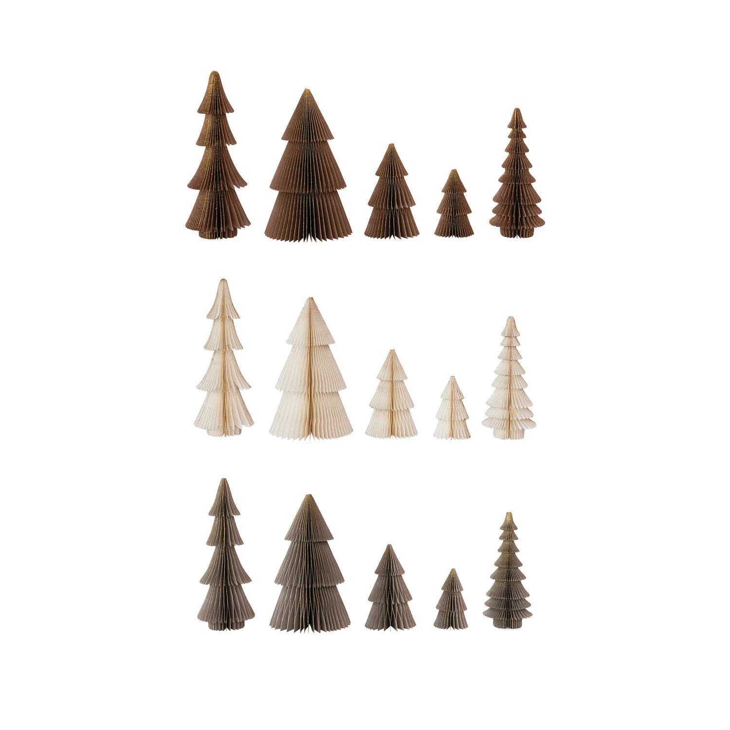 Paper Folding Honeycomb Trees w/ Gold Glitter, Set of 5