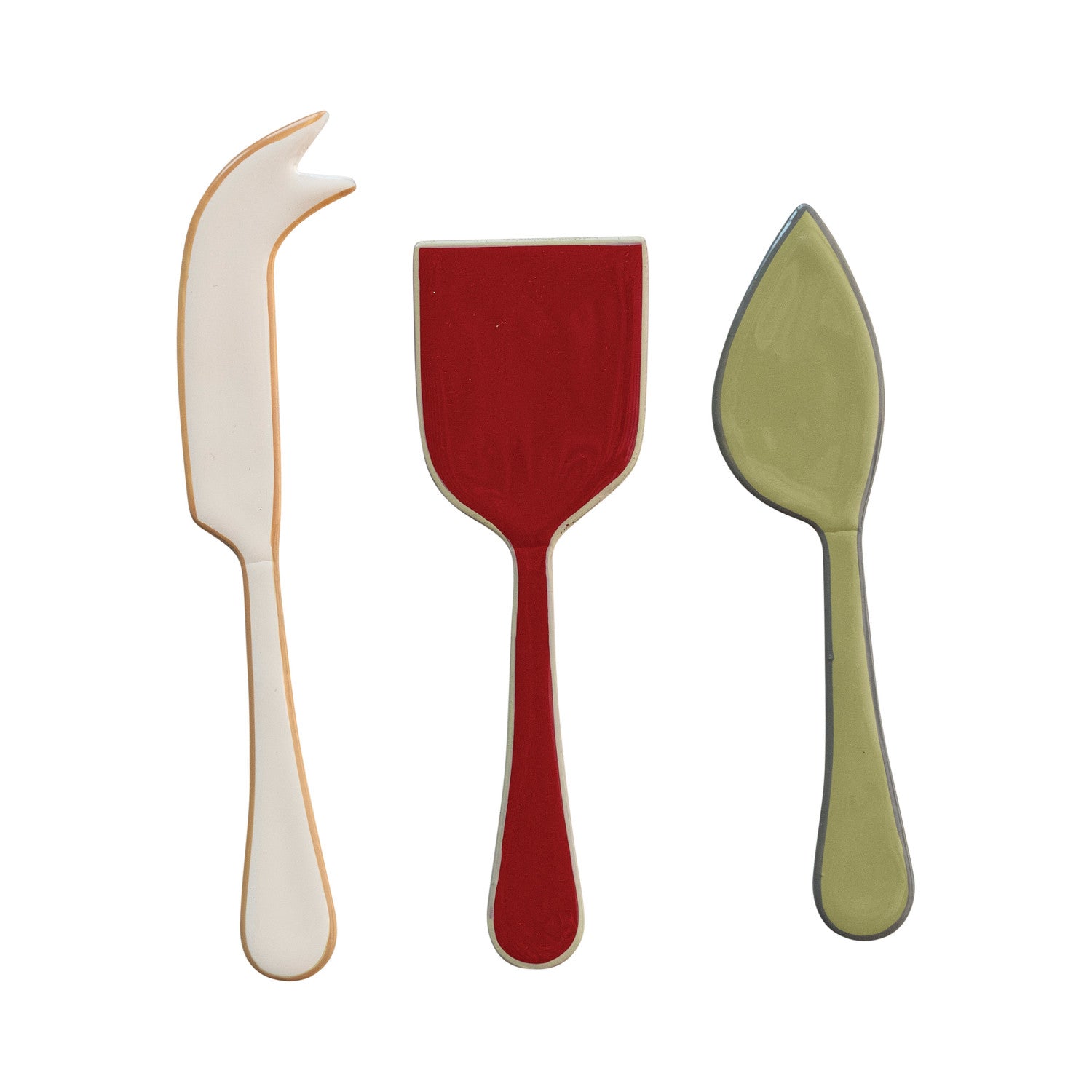 Enameled Stainless Steel Cheese Servers w/ Colored Edge, S/3