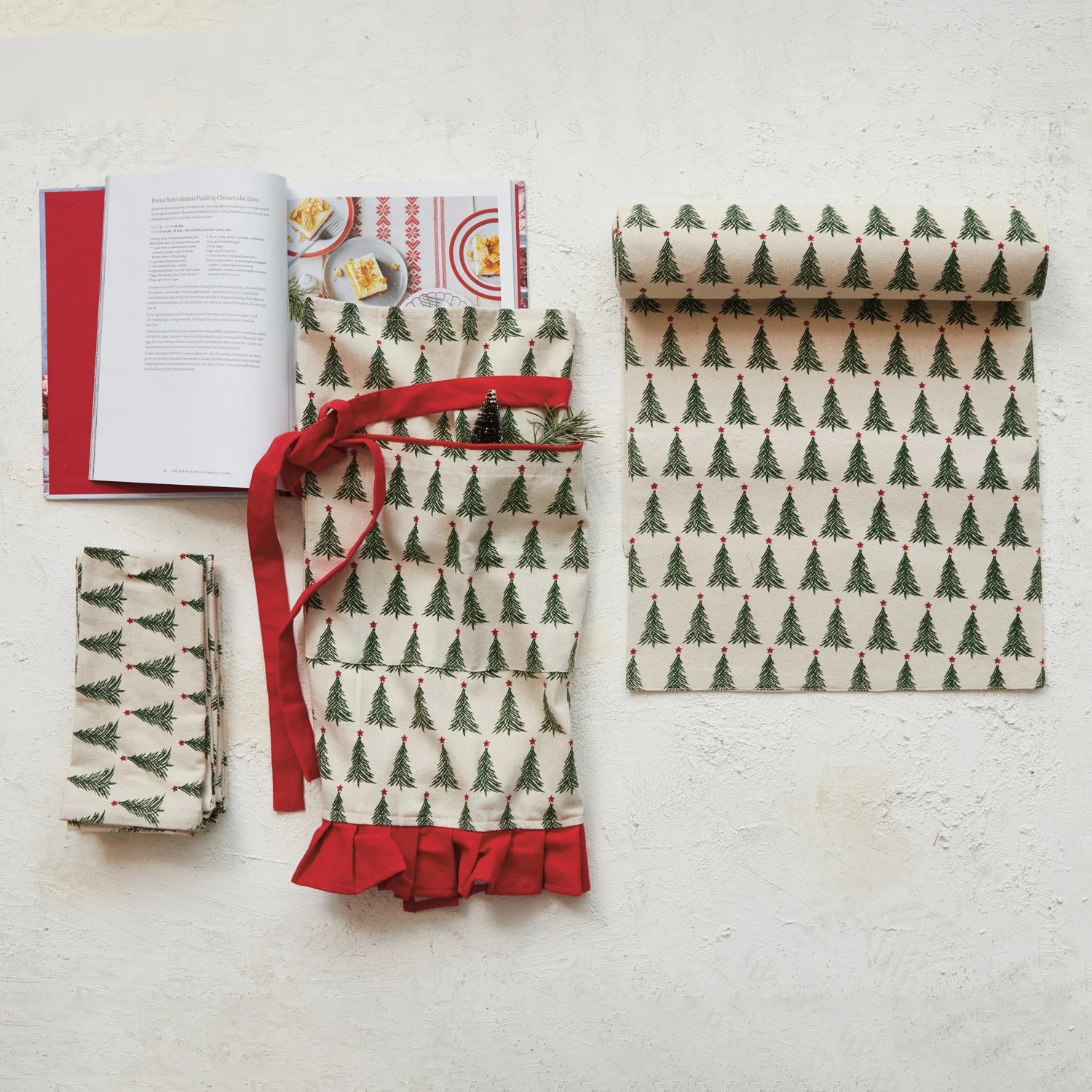 Cotton Stonewashed Christmas Tree Pattern Napkins, Set of 4