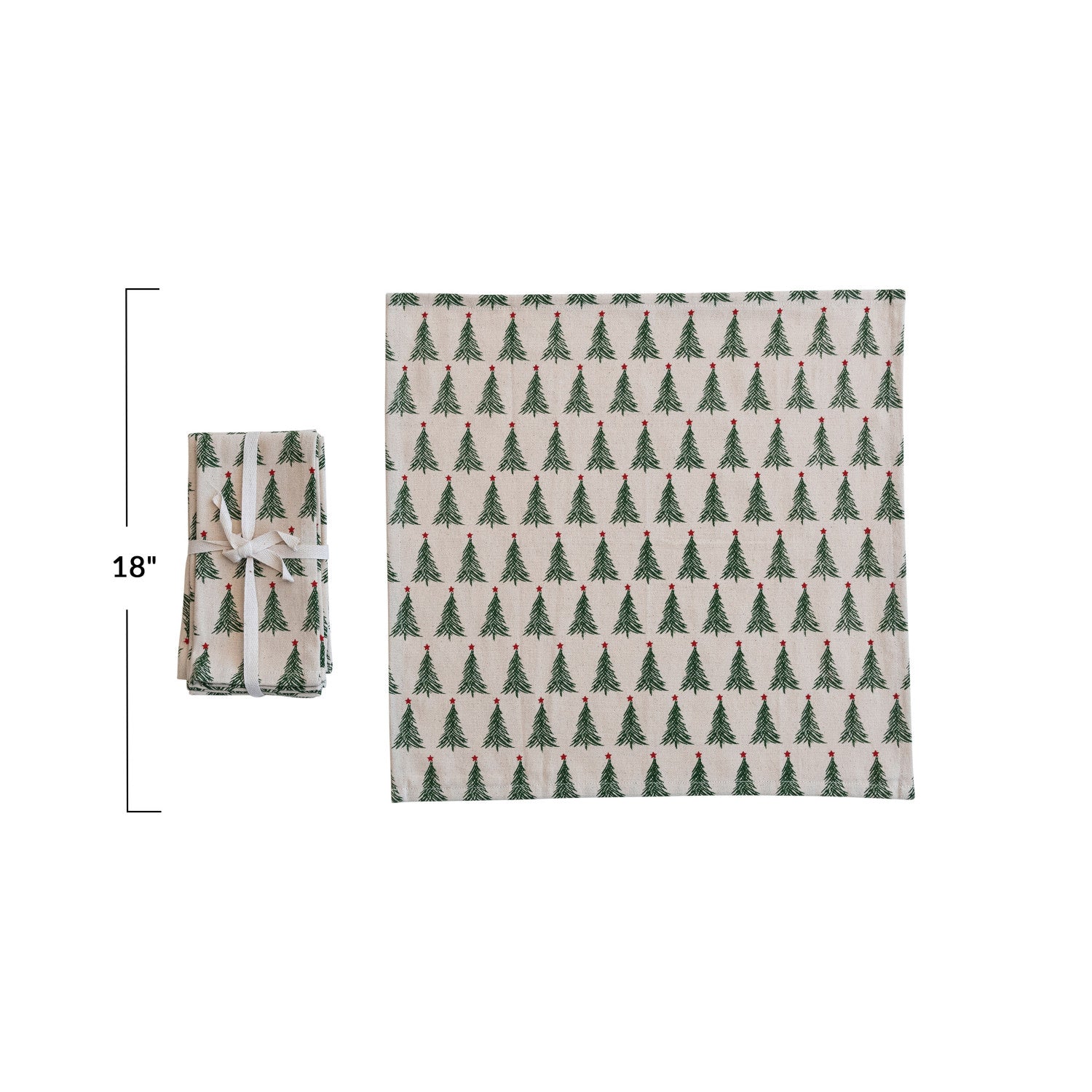 Cotton Stonewashed Christmas Tree Pattern Napkins, Set of 4