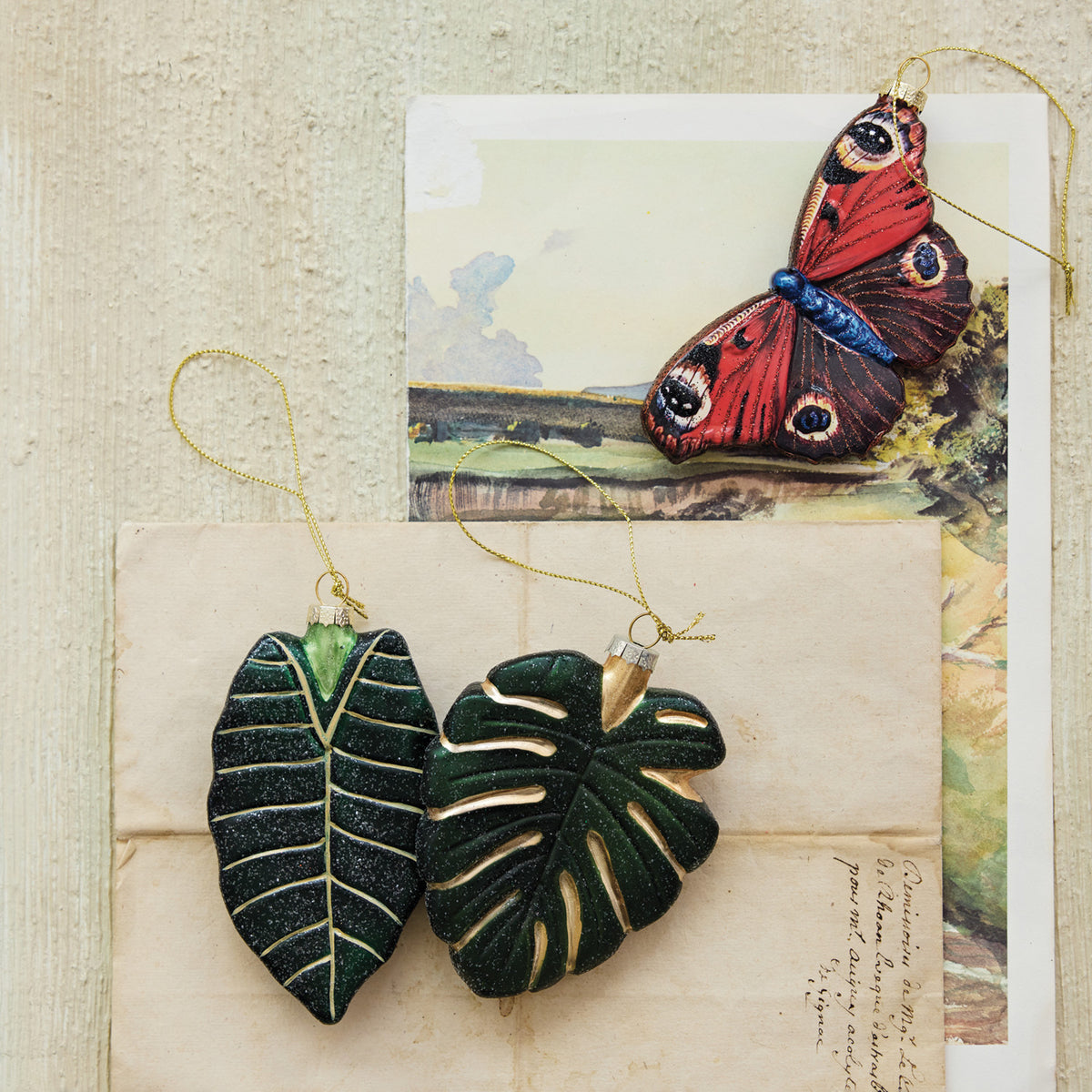 Hand-Painted Tropical Leaf Shaped Glass Ornament
